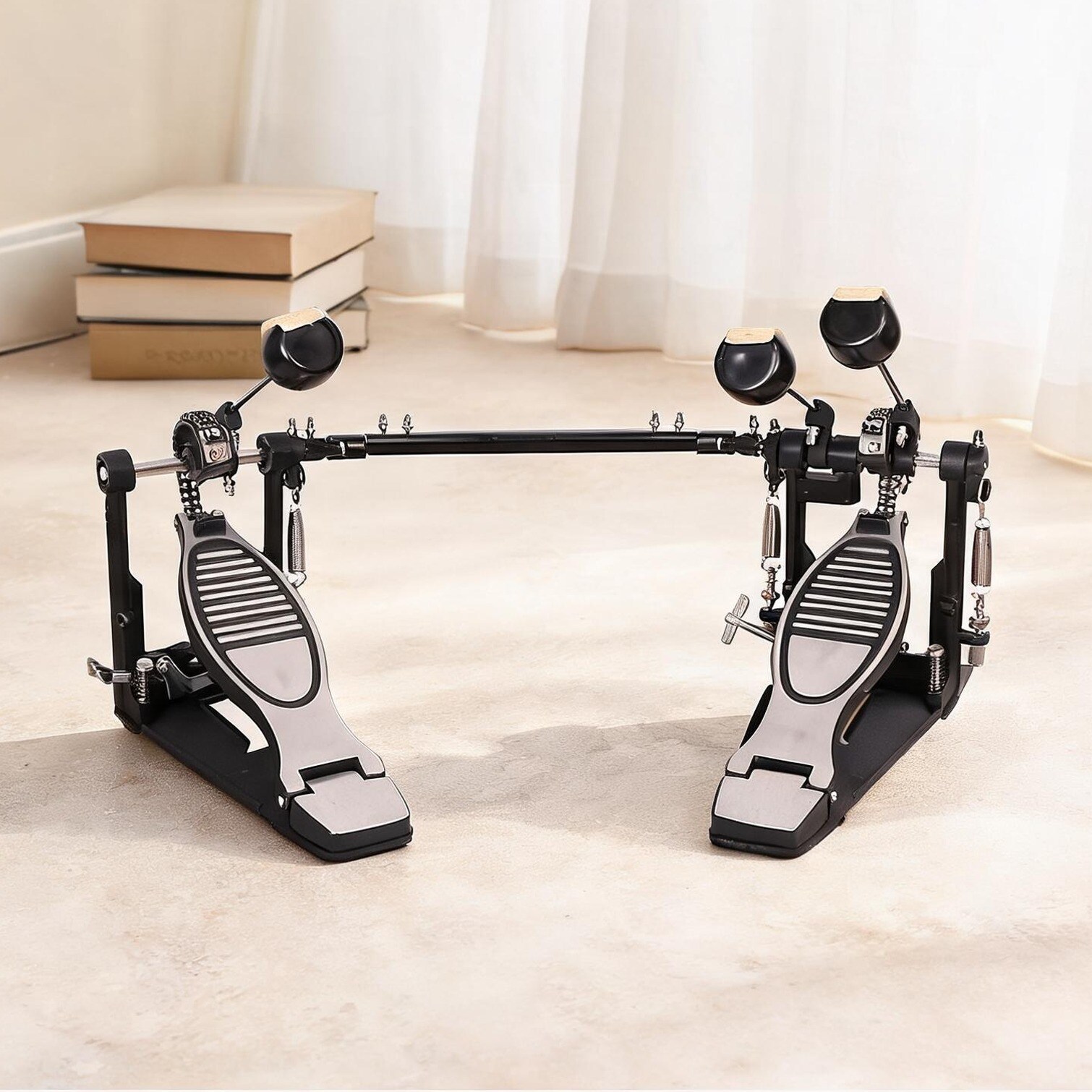 sunjurt Professional Double Bass Drum Pedal with Dual Chain Drive and Adjustable Footboard Distance for Versatile Drumming