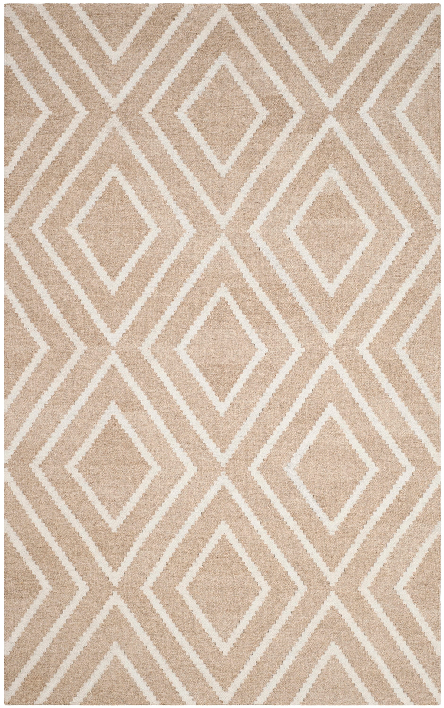 Beige/Ivory Flat Woven Handmade Wool Viscose Rug, 5' x 8'