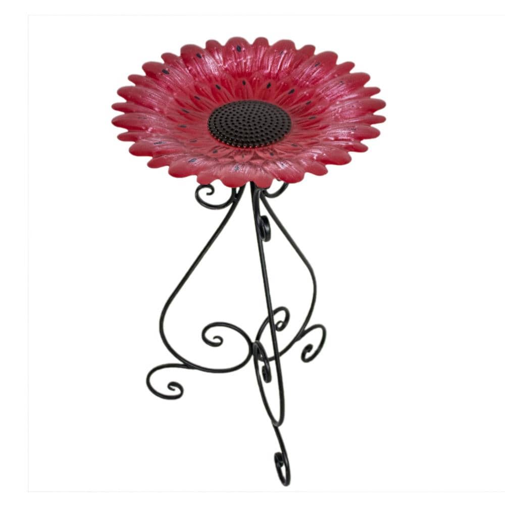Backyard Expressions 906602 24-in H Red, Yellow Metal Complete Birdbath