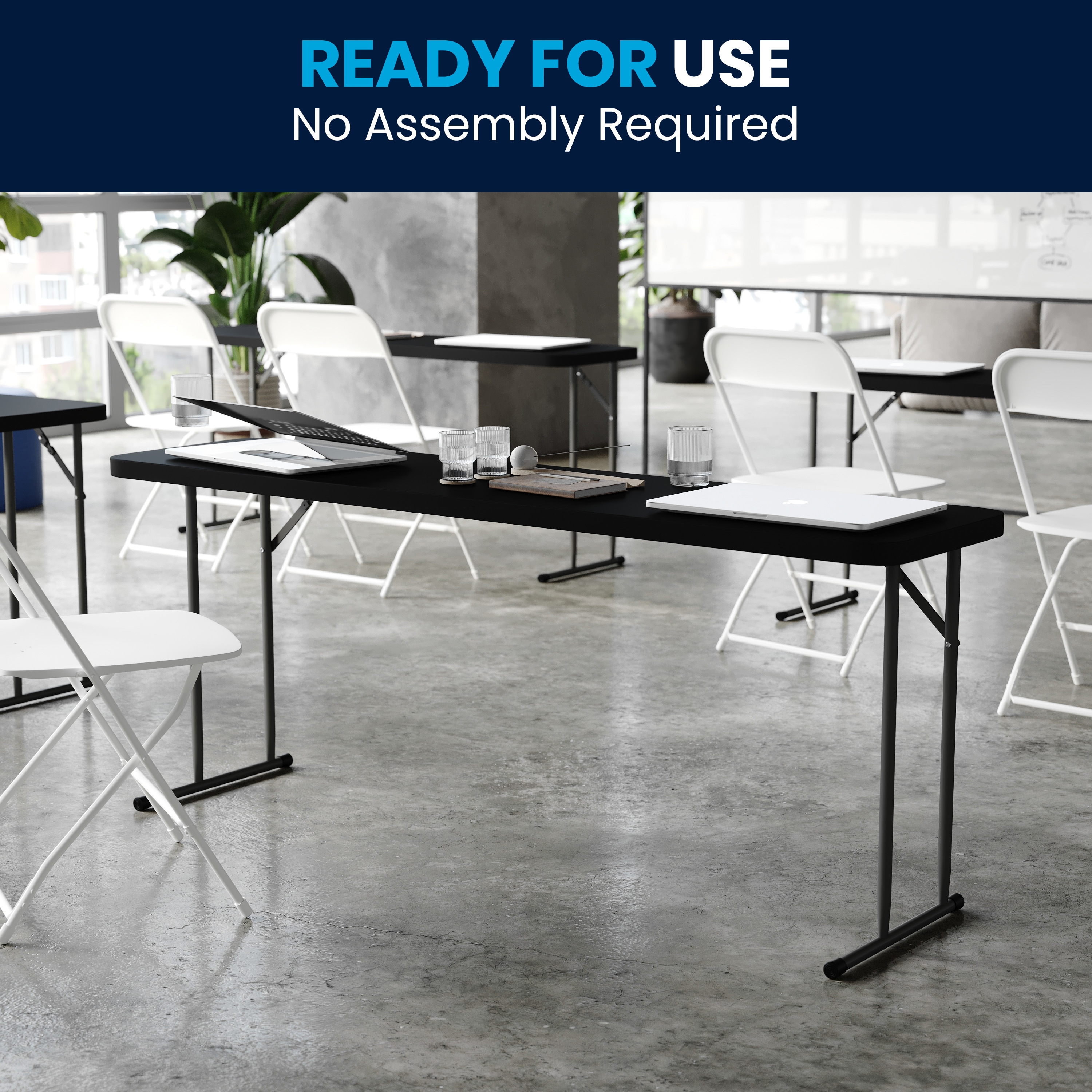 Black Rectangular Plastic Folding Training and Event Table