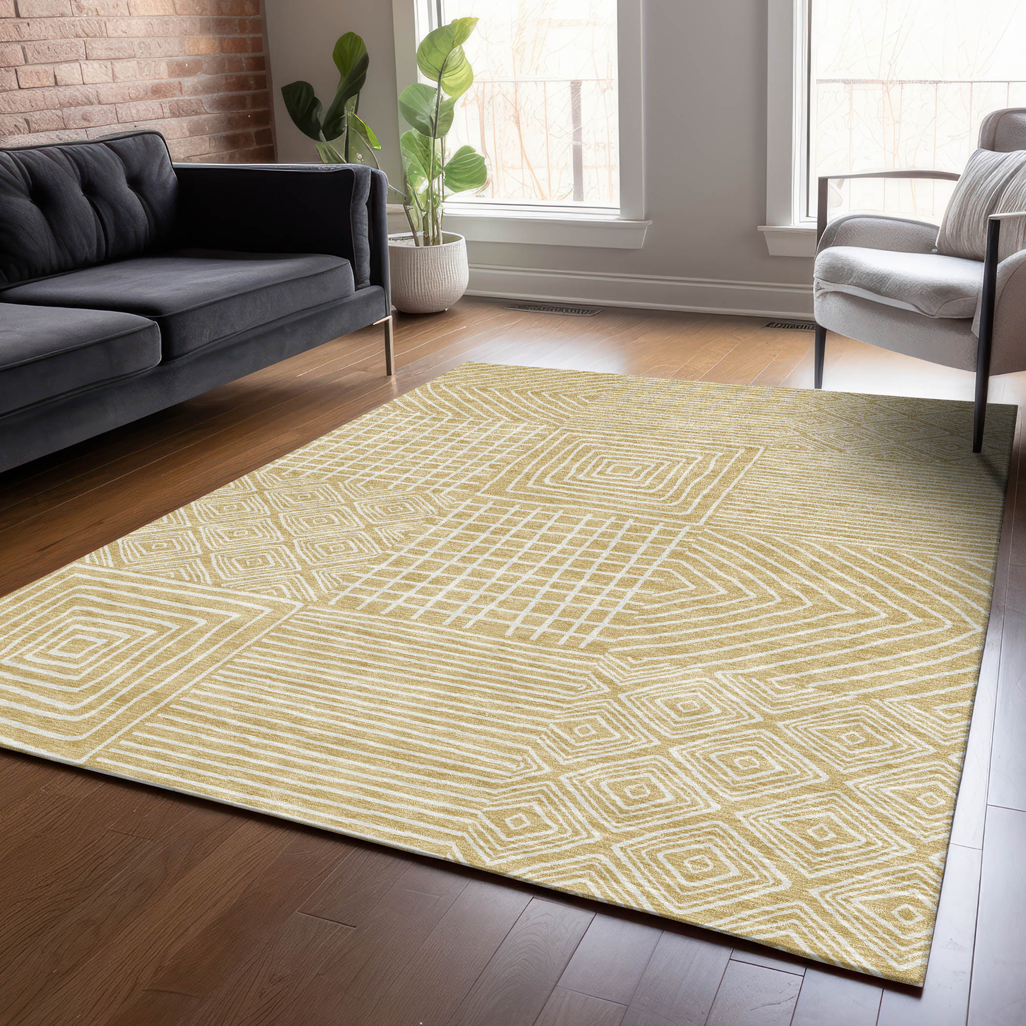 Addison Rugs ACN1044WH5X8 Chantille ACN1044WH 5 x 7 (ft) Polyester Wheat Rectangular Indoor/Outdoor Geometric Machine washable Area rug