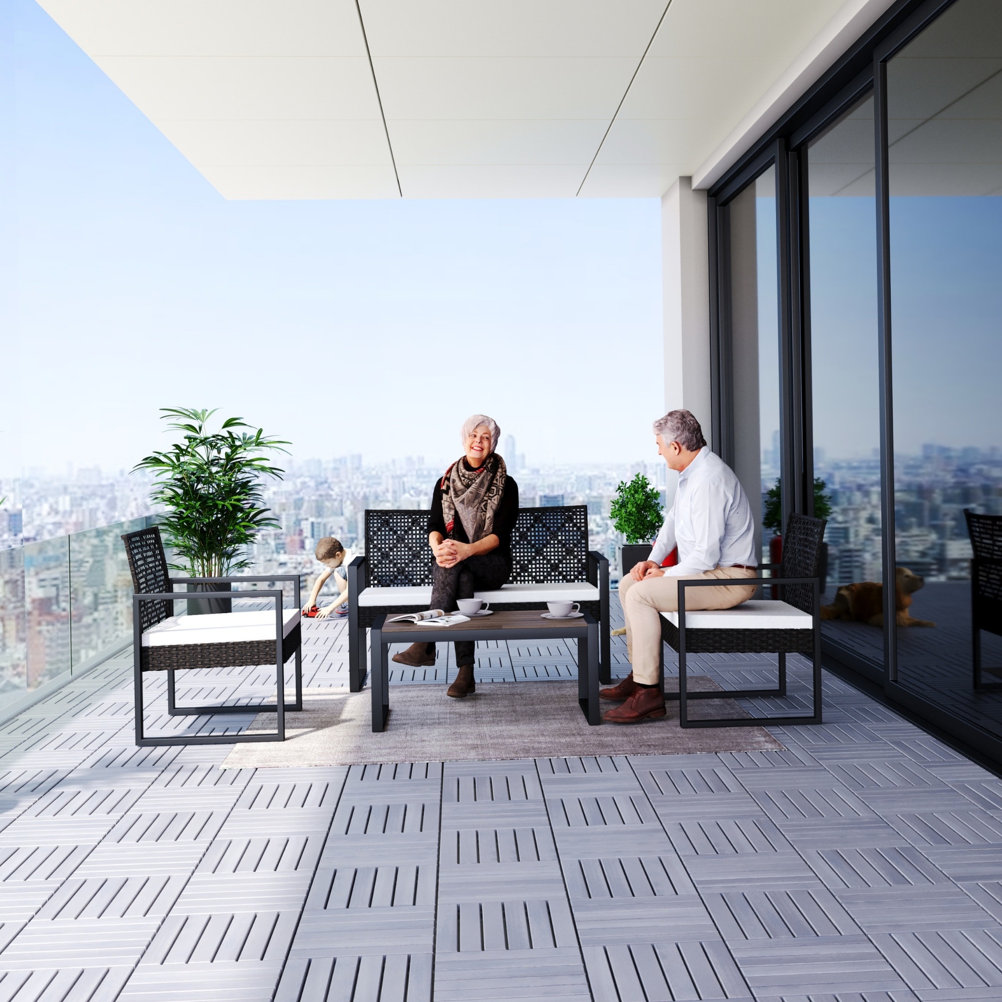 Dexmalle W2391P160135 10 PCS Interlocking Deck Tiles Striped Pattern 12in x 12in