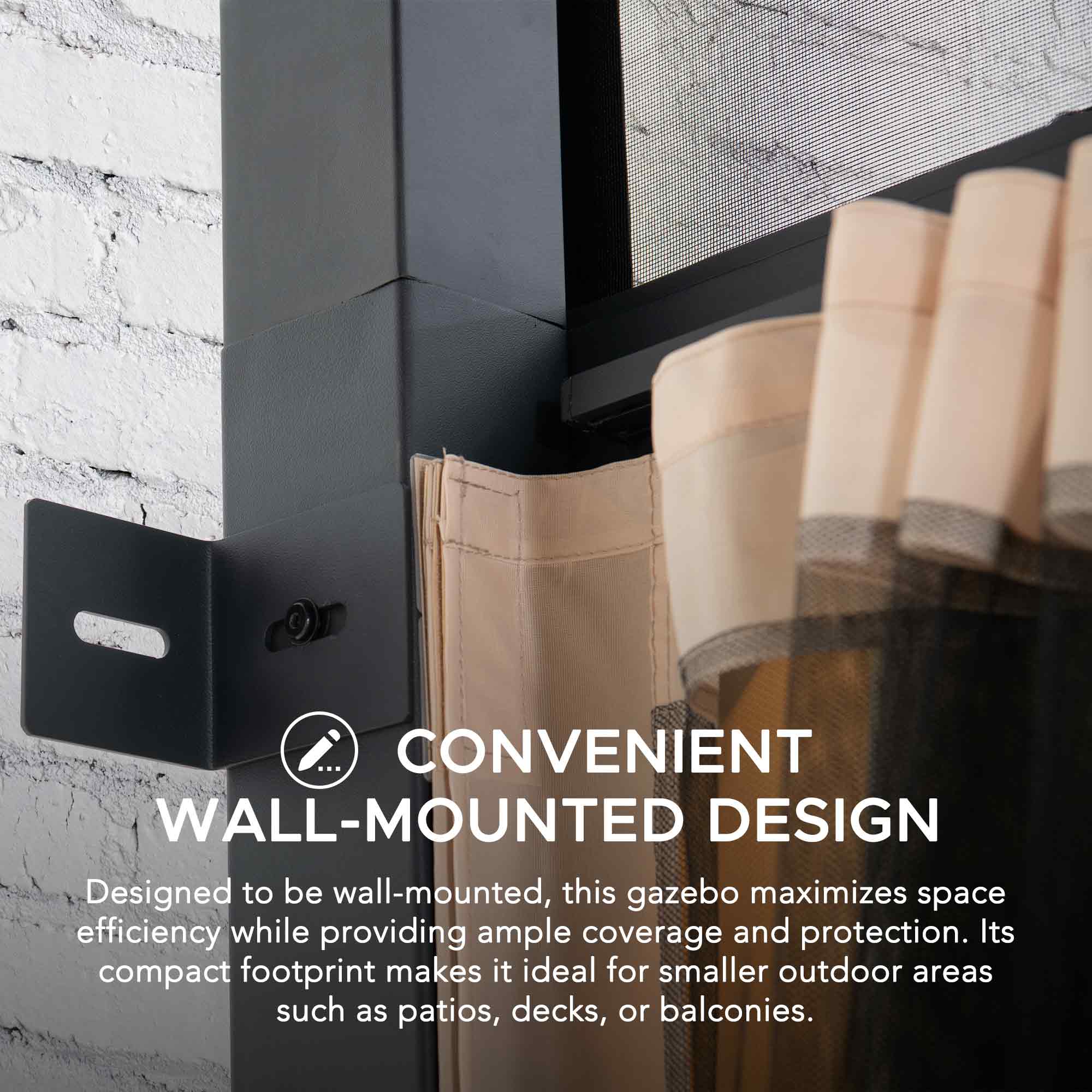 Large Black Wall-Mounted Gazebo with Curtains and Netting