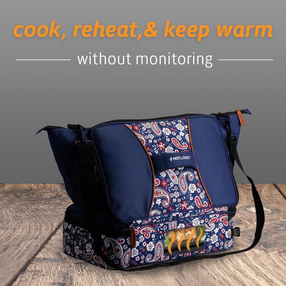Hot Logic Portable Oven and Food Warmer Casserole Carrier Blue Paisley  Print Expandable Tote Bag