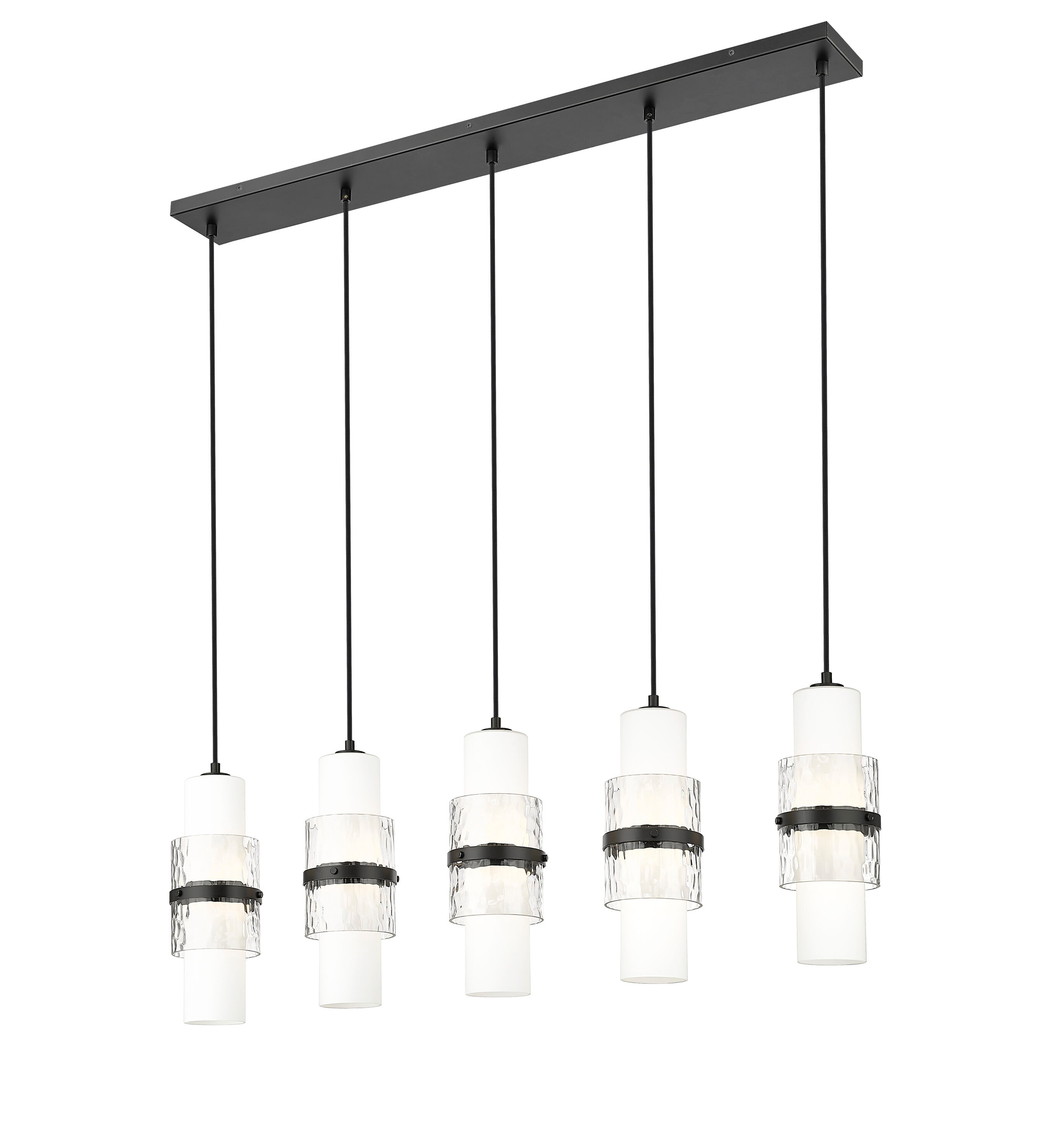 Cayden Matte Black 5-Light Linear Chandelier with Glass Shades