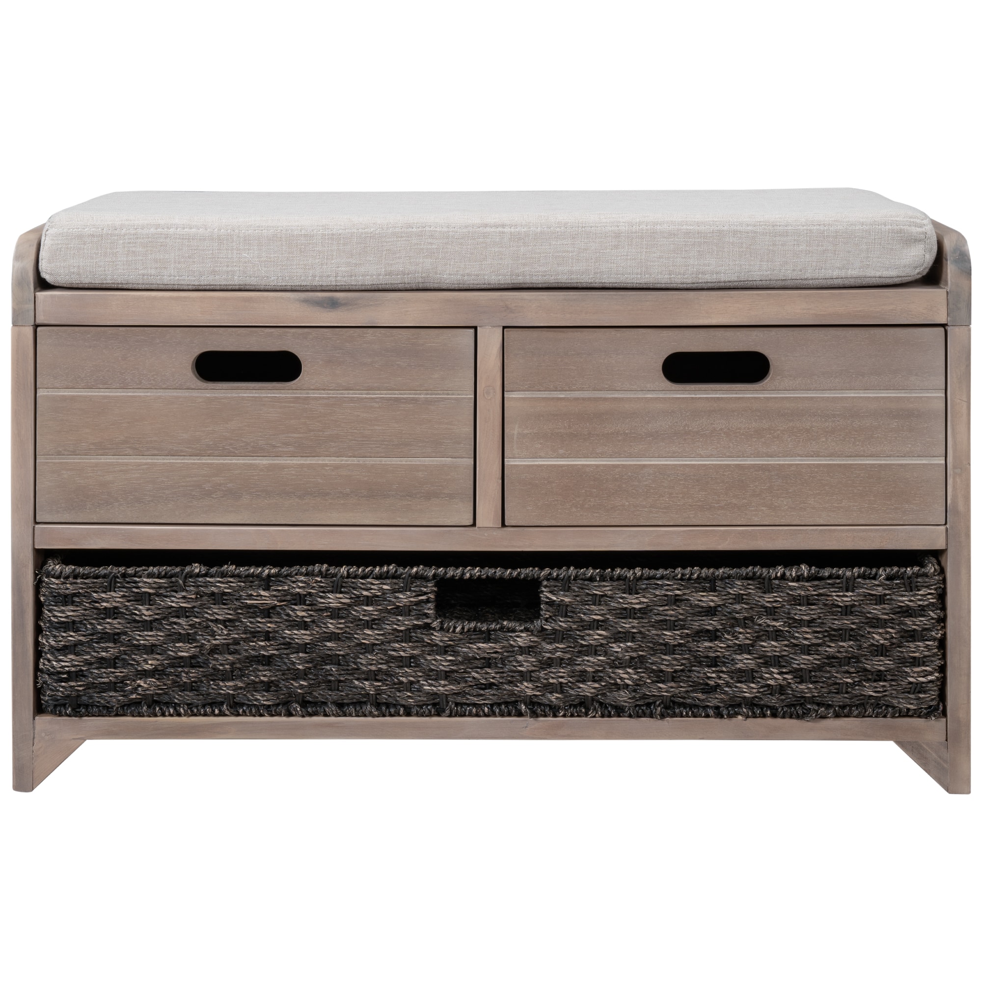 SINOFURN SYA330062WD Rustic White Washed Accent Bench with Storage 32-Inches x 11.8-Inches x 20-Inches