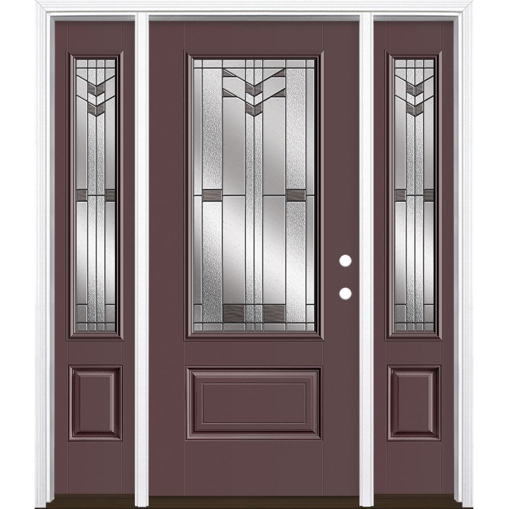 Masonite 3420389 Frontier 64-in x 80-in x 4-9/16-in Fiberglass 3/4 lite Left-hand inswing Currant Painted Prehung Front Door with Sidelights with Brickmould Insulating core