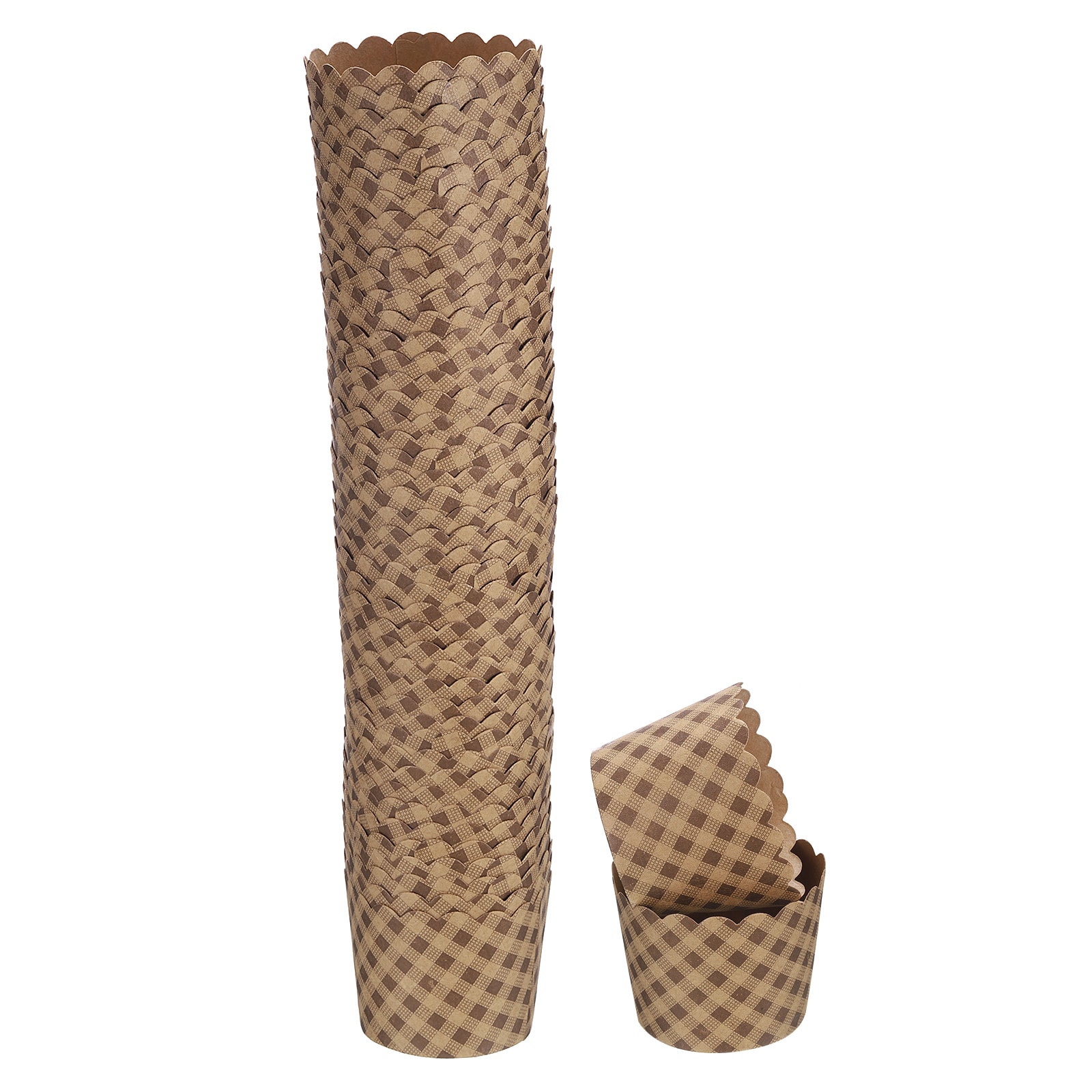 Harfington 50pcs Paper Baking Cups Small Brown Kraft Paper Muffins Liner Cupcake Greaseproof Disposable Bulk Wrappers for Wedding Birthday Graduation Plaid