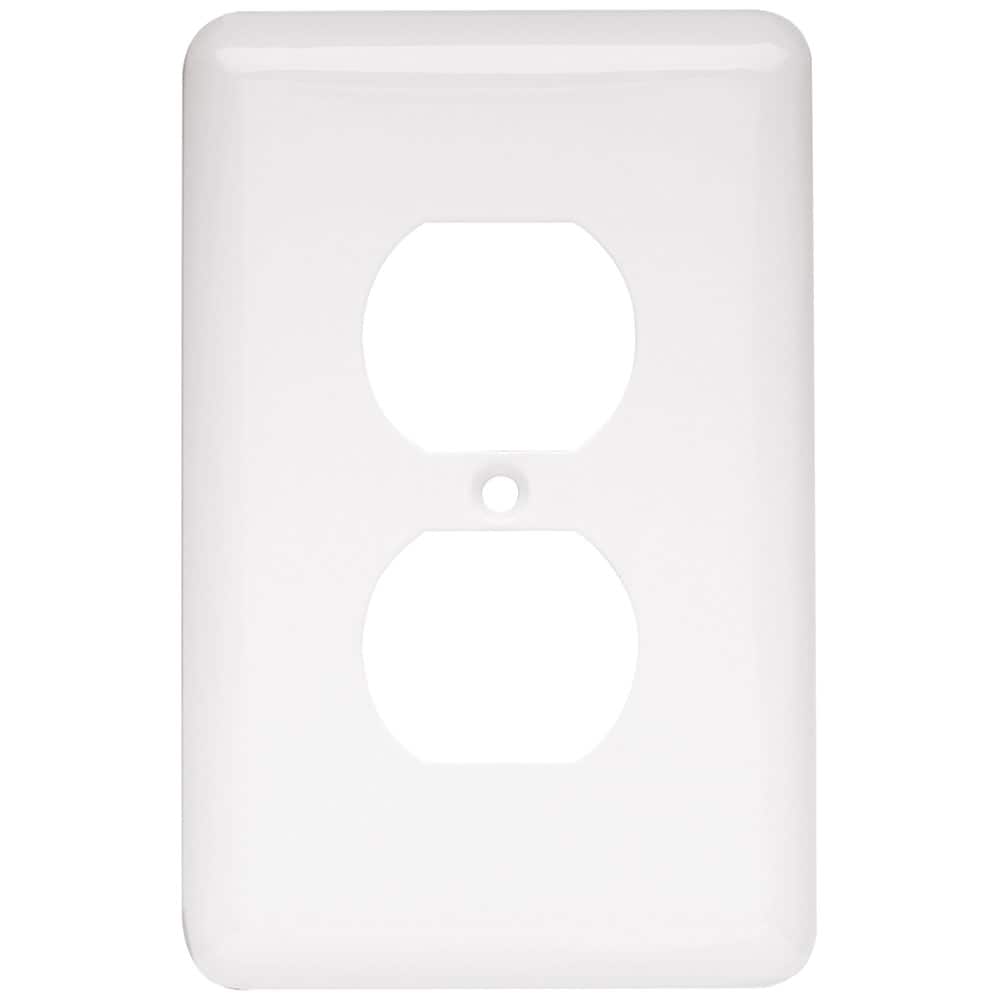 Style Selections W10249-W-CP Stamped Round 1 -Gang Standard Size White Steel Indoor Duplex Wall Plate