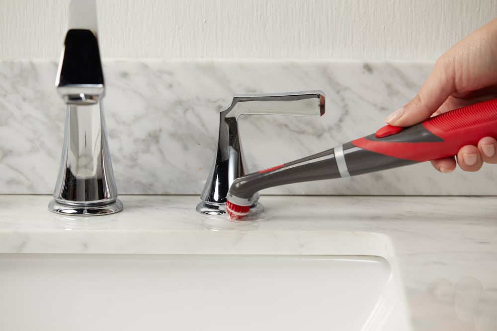 Gray and Red Cordless Electric Power Scrubber with Grip Handle