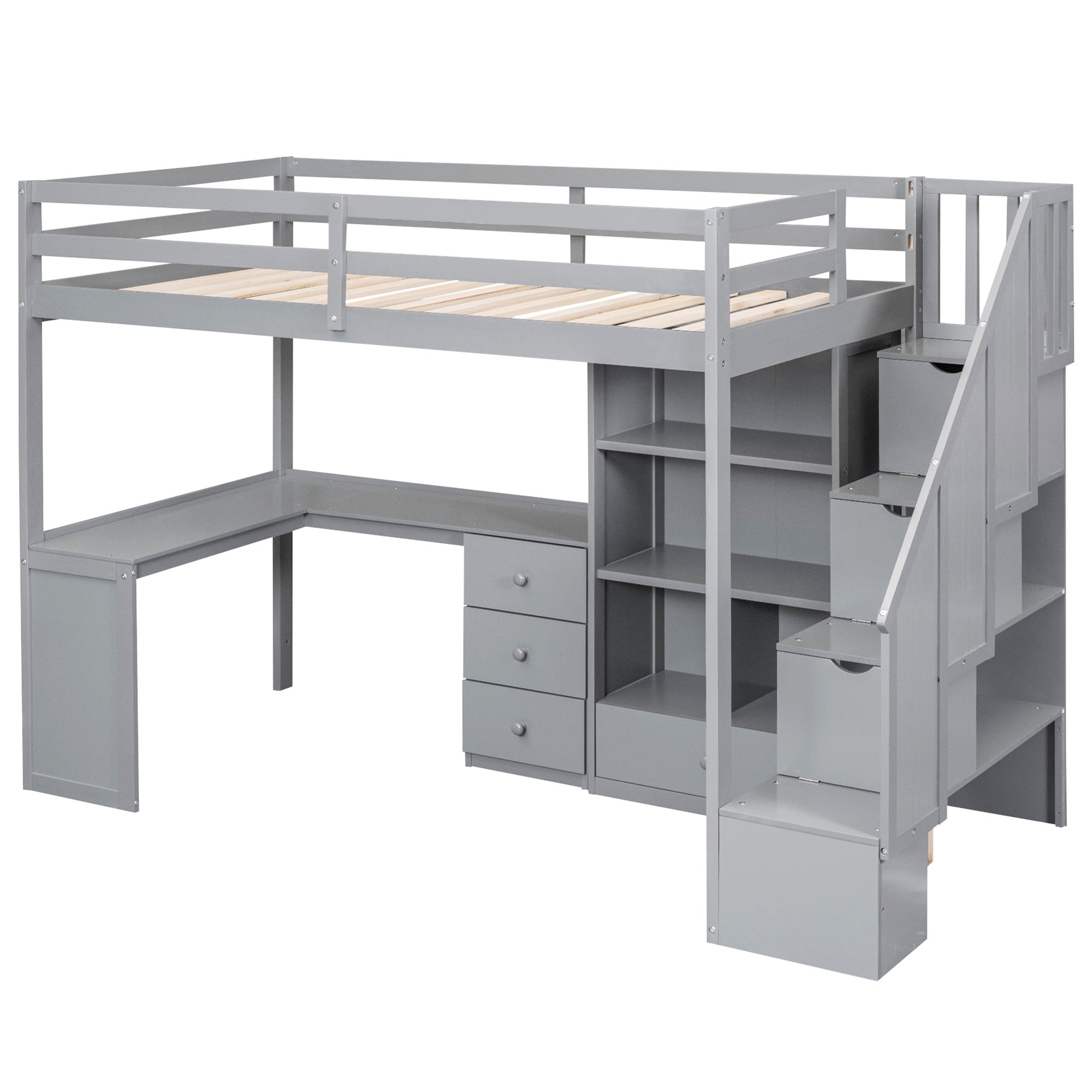 Yiekholo Gray Twin Loft Bunk Bed in the Bunk Beds department at Lowes.com