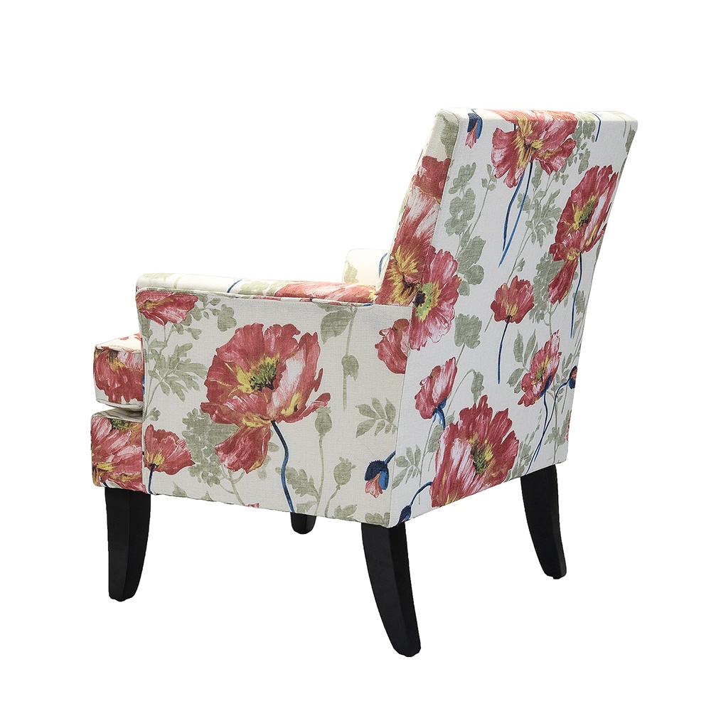 Red Floral Upholstered Accent Chair with Nailhead Trim