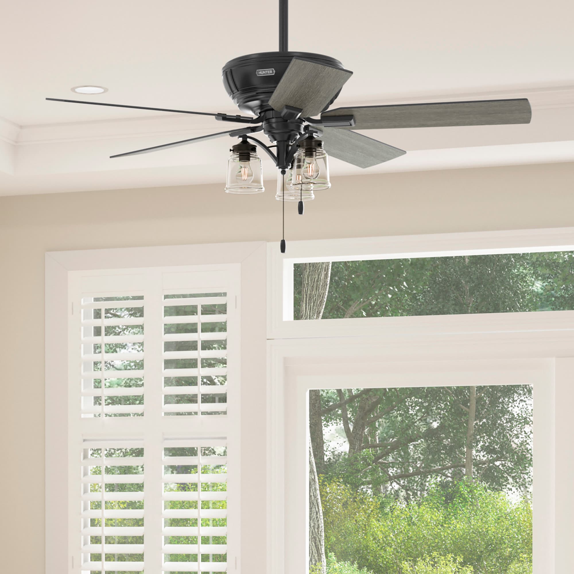 Hunter 52114 Maya 54-in Matte Black with Dark Gray Oak/Salted Black Blades Ceiling Fan With Light ( 5 -Blade )