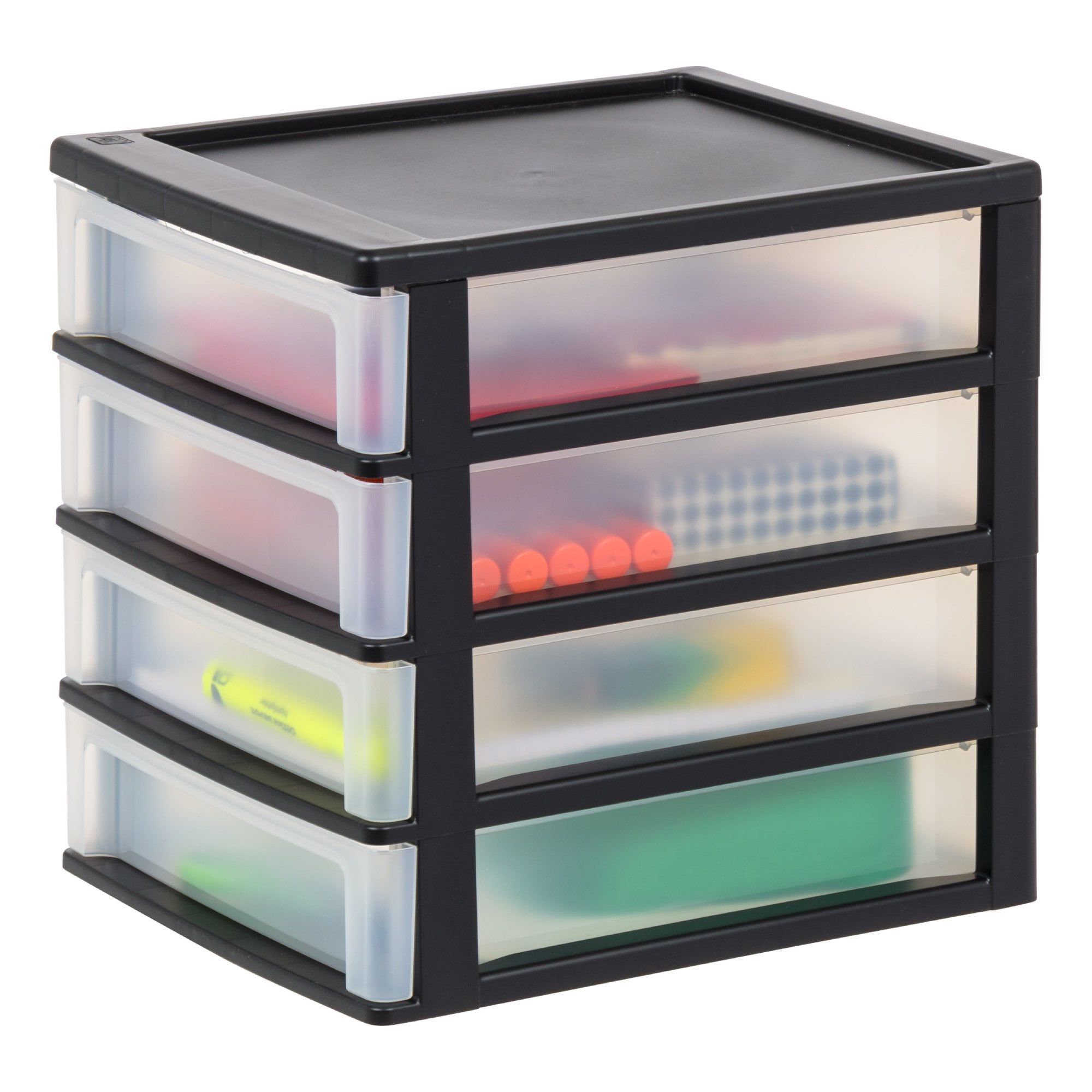 Small Black Plastic 4-Drawer Stackable Organizer
