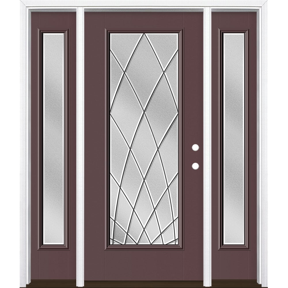 Masonite 3423653 Ventata 60-in x 80-in x 4-9/16-in Fiberglass Full lite Left-hand inswing Currant Painted Prehung Single door with sidelights Front Door with Brickmould Insulating core Decorative glass