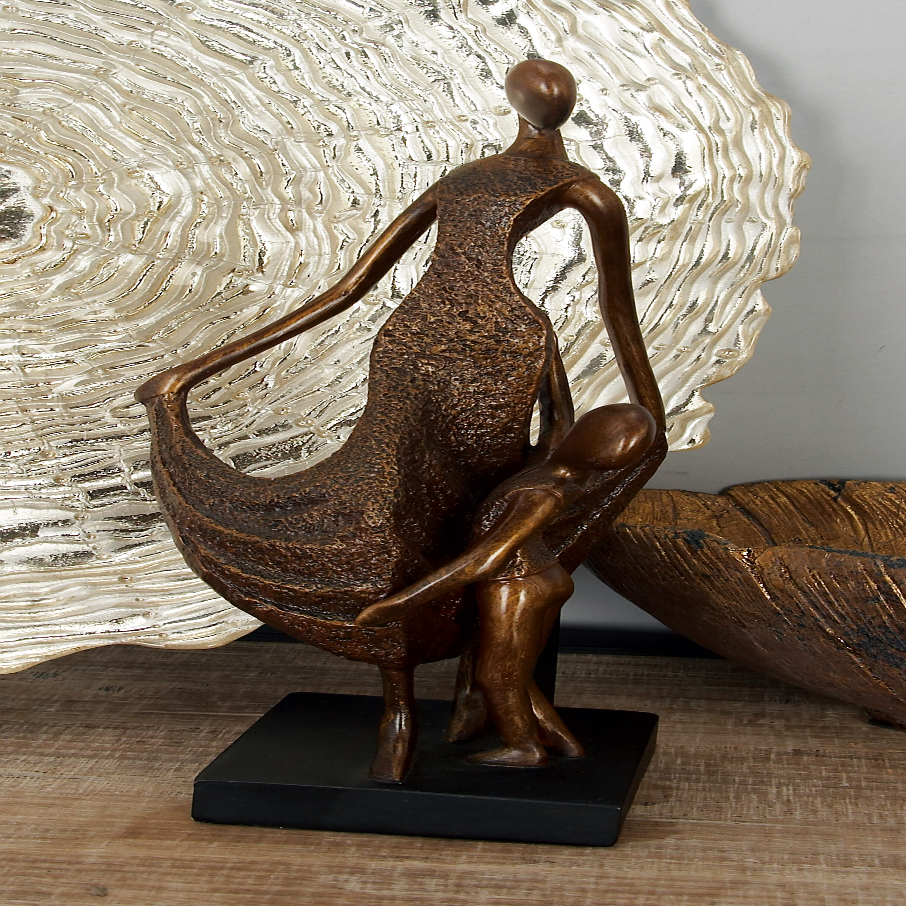 Bronze Family Sculpture with Textured Finish, 15" Tall