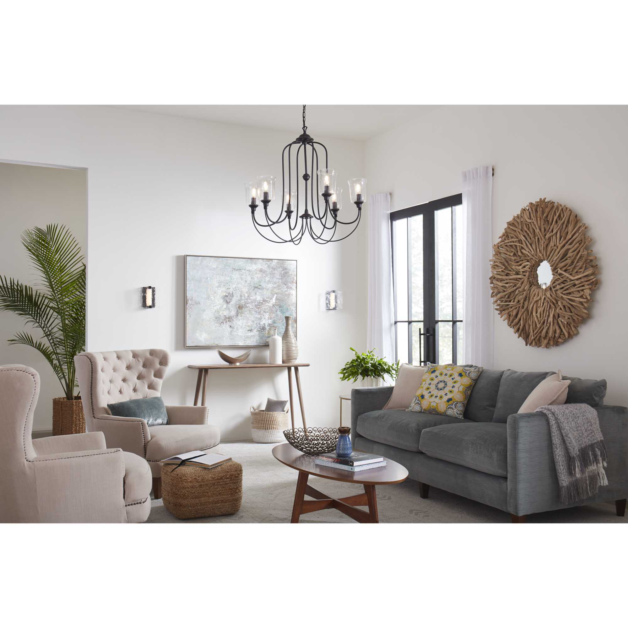 Black Cage 32" Chiseled Glass 6-Light Chandelier
