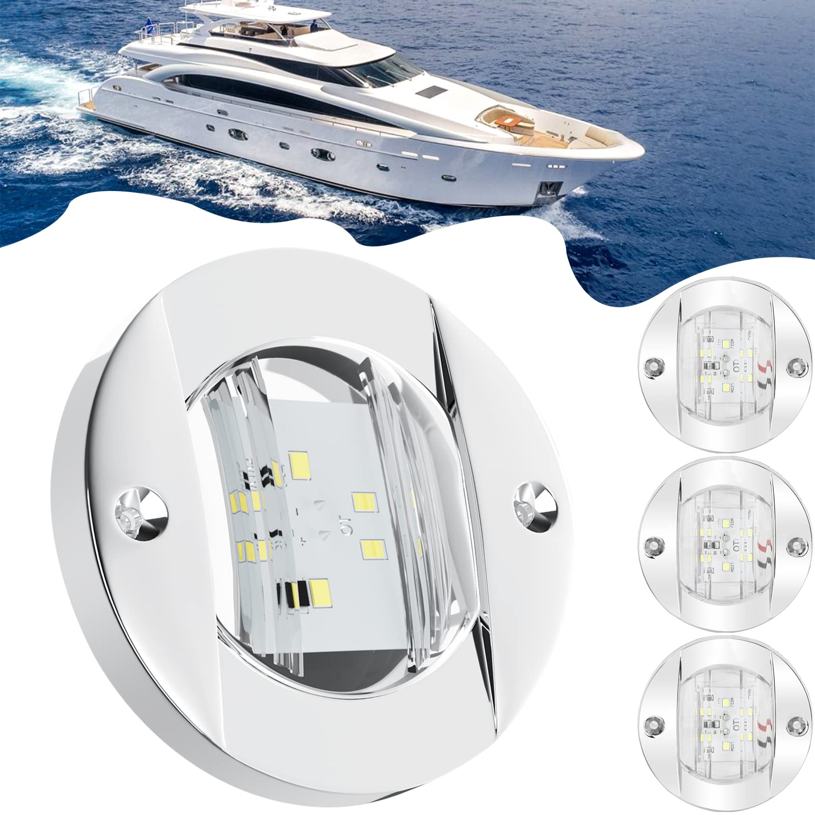 Phewnyzo  4Pcs Marine Boat Interior Lights 12V LED Boat Deck Courtesy Light 3 Inch Round White 6 LED Stern Transom Anchor Light Waterproof Night
