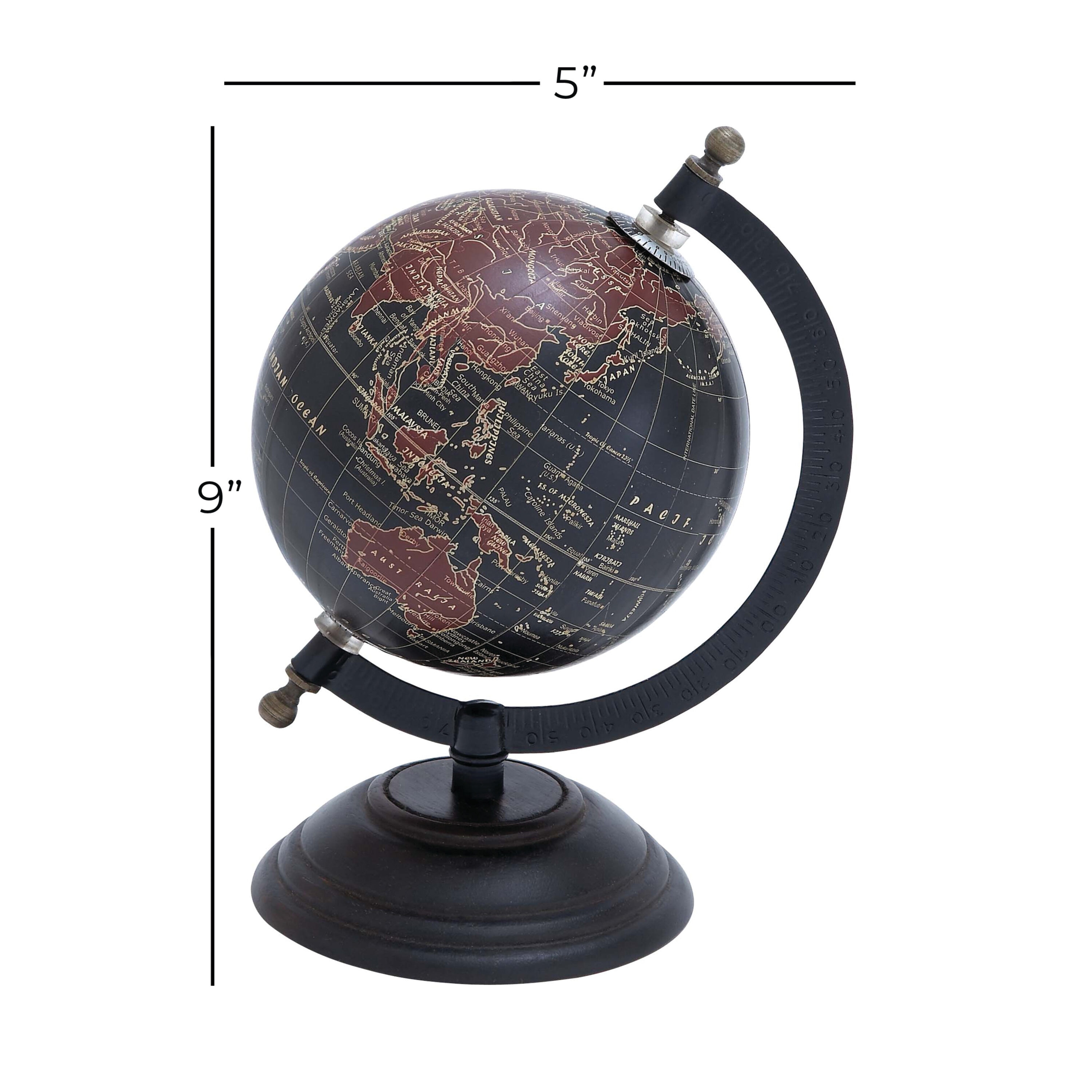 Black and Brown Mango Wood Decorative Globe with Metal Base