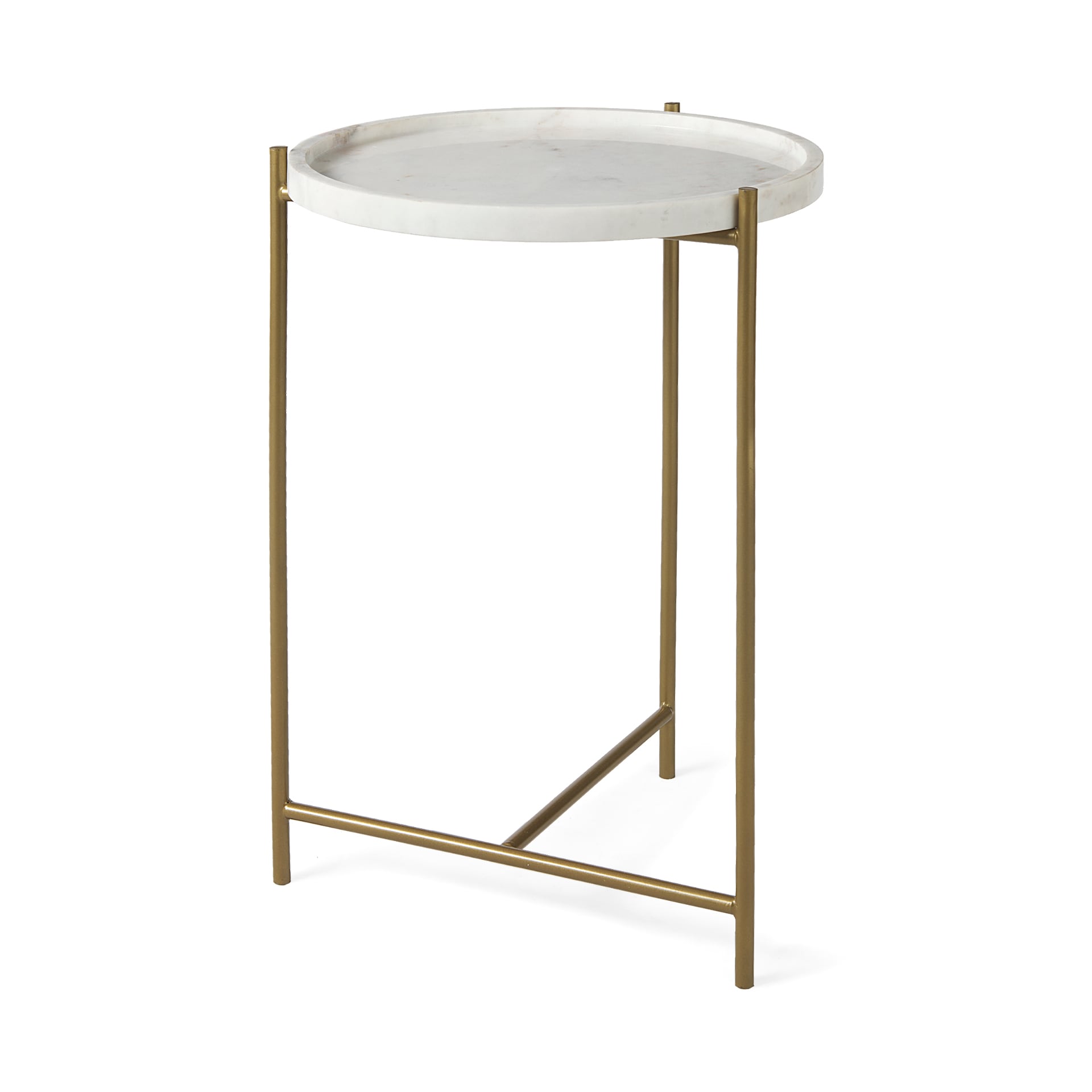 Mercana 68960 16.5-in W x 23-in H White Granite/Marble Round Farmhouse End Table