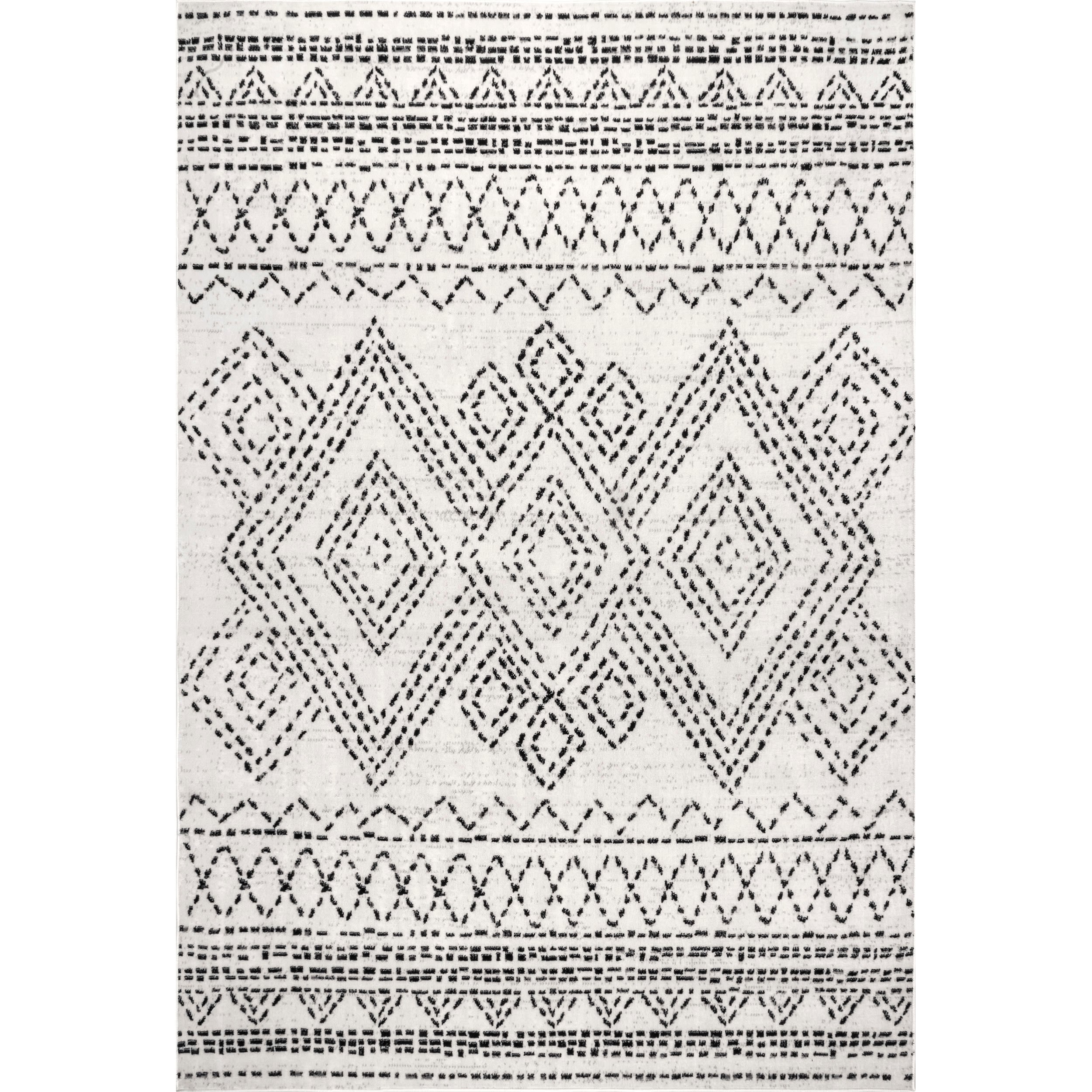 Olivia Moroccan 4' x 6' Black and White Synthetic Area Rug