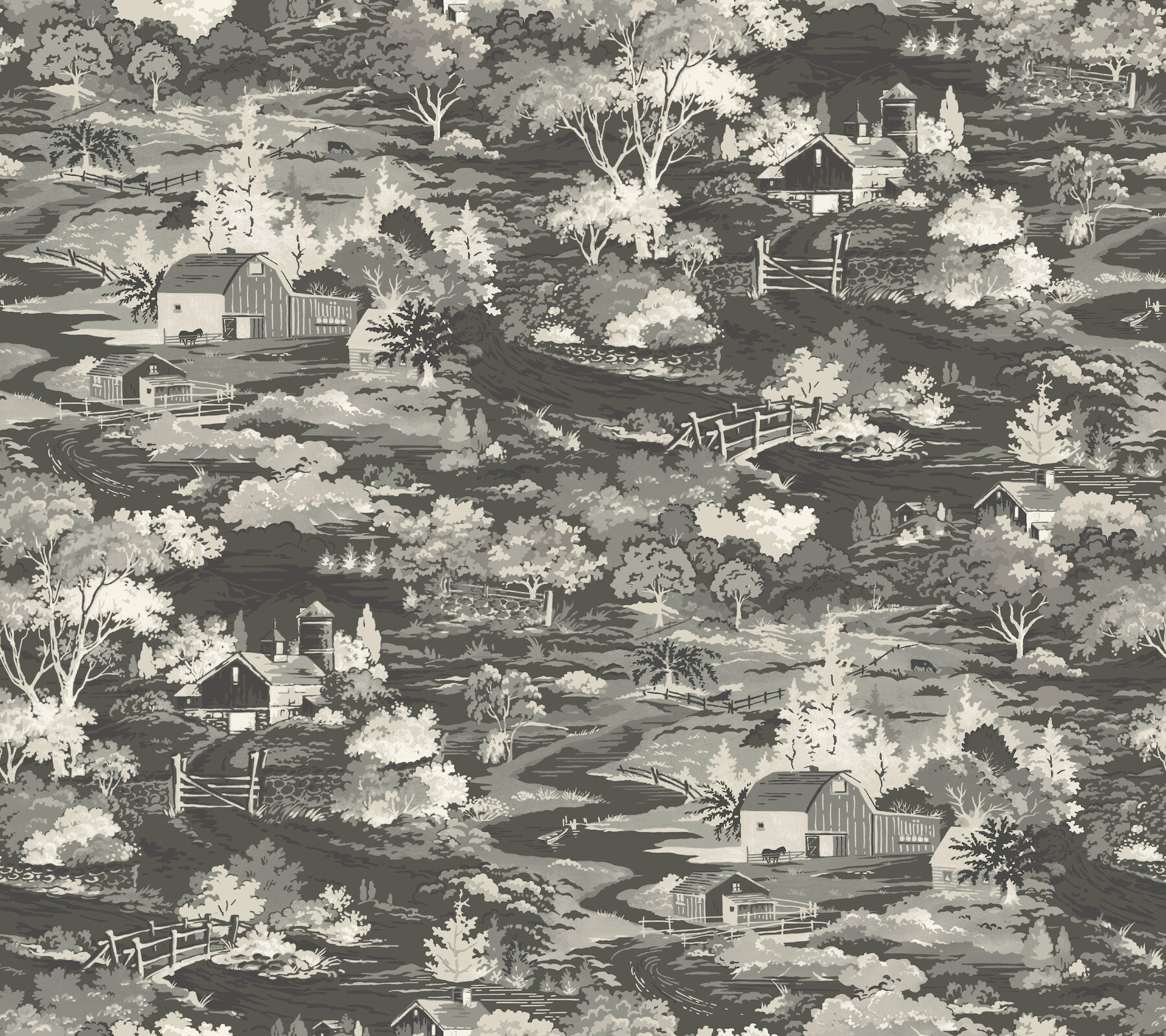 Magnolia Home MH1500 60.75-sq ft Black/Gray/White Paper Scenic Prepasted Soak and Hang Wallpaper