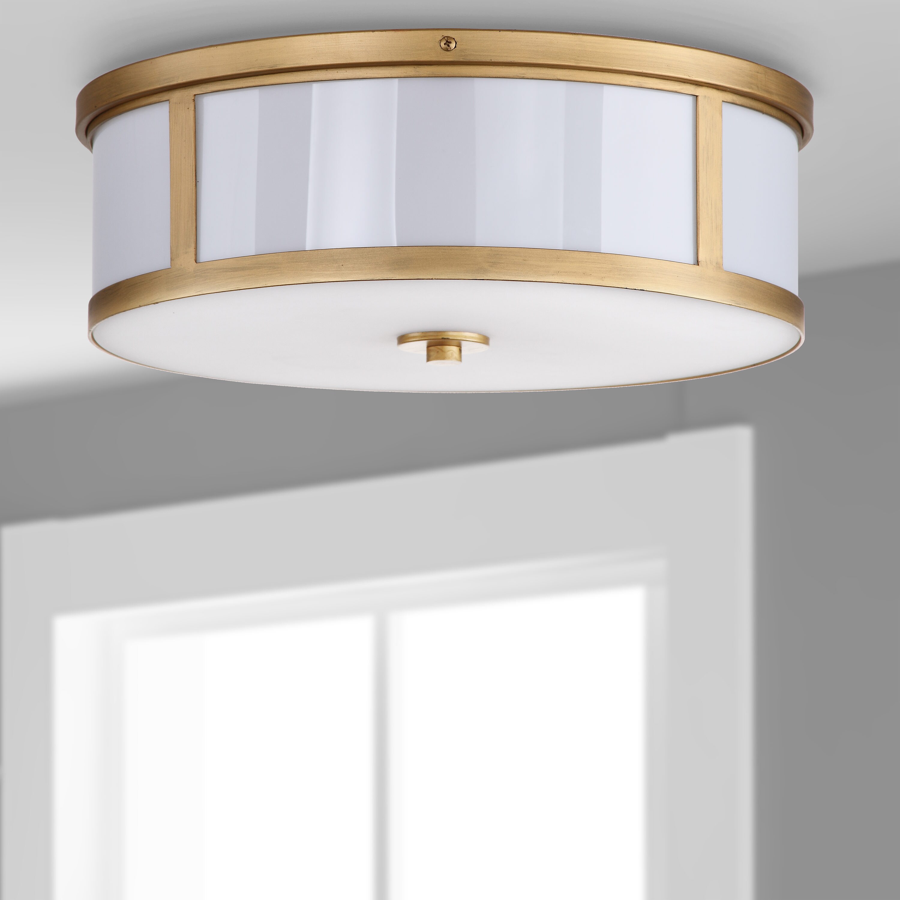 Avery Antique Gold 17" Contemporary Drum Flush Mount LED Ceiling Light