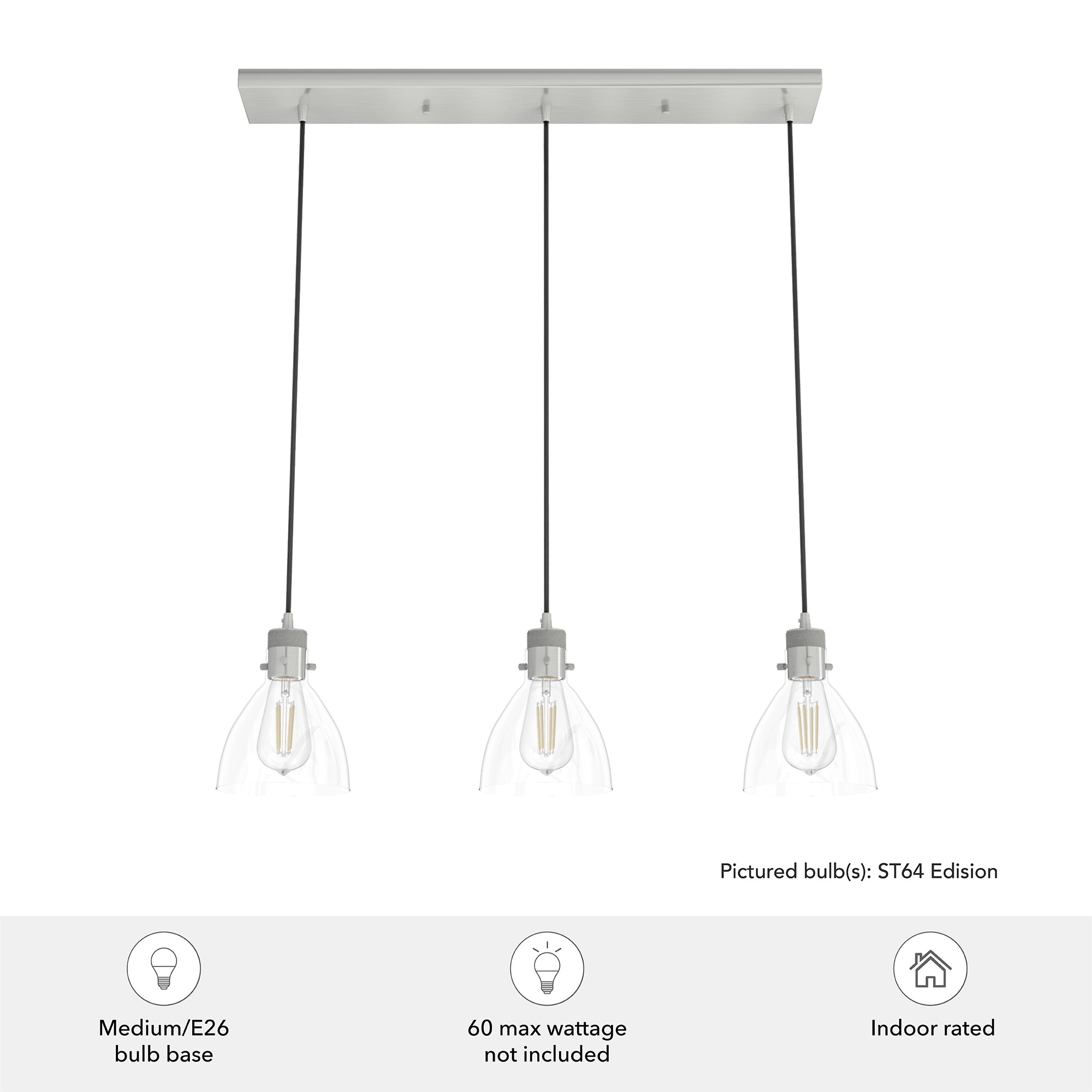 Van Nuys Brushed Nickel 3-Light Linear Cluster Pendant