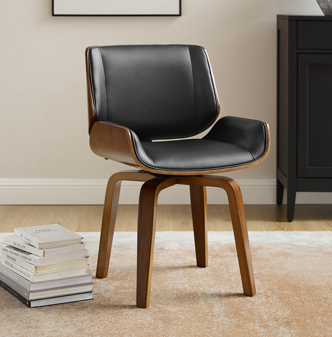 Art Leon - 20.1-in W Modern Black Faux leather Swivel Accent Armchair