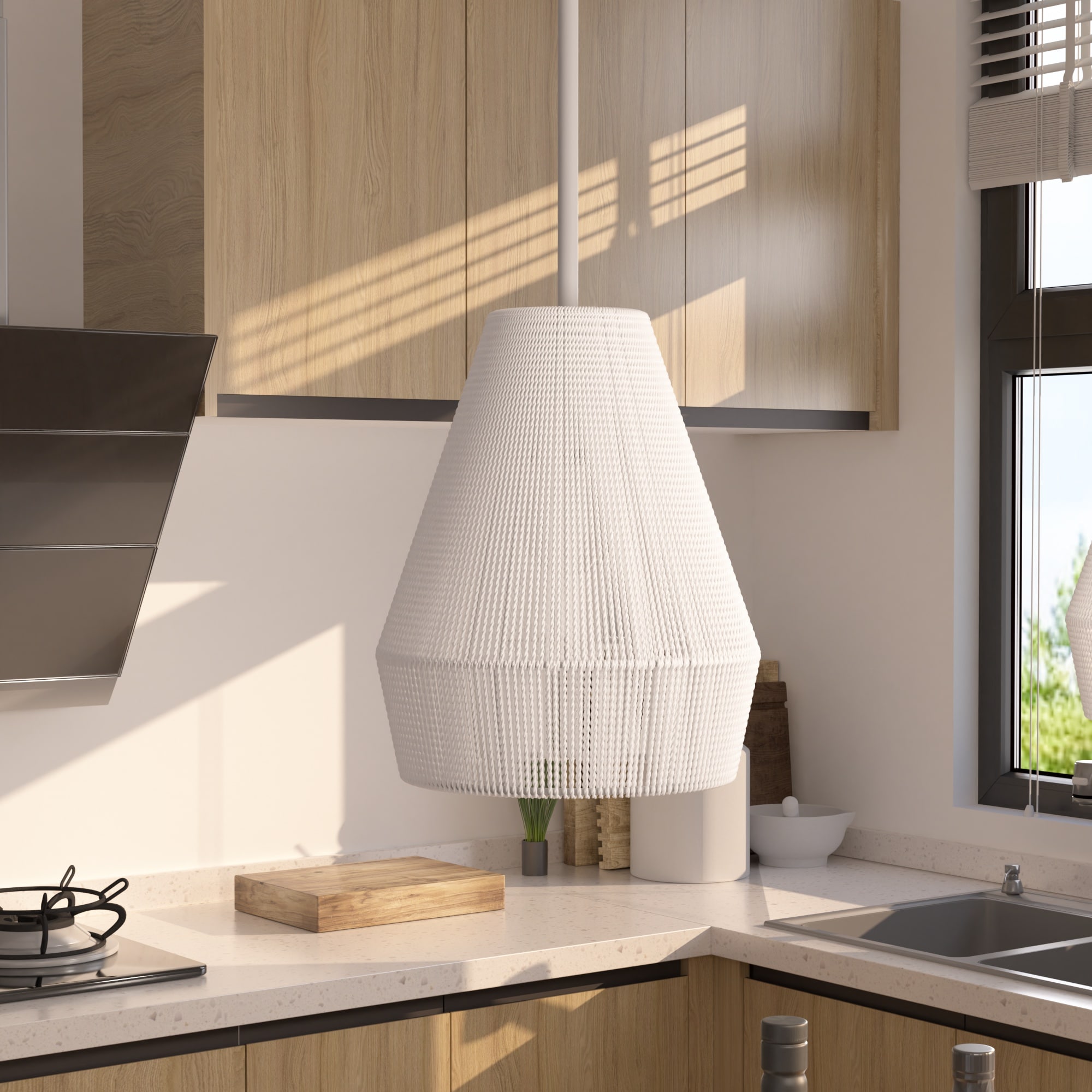 ACROMA 9901WHMW Salem White Rattan Modern/contemporary Drum Mini Hanging Pendant light