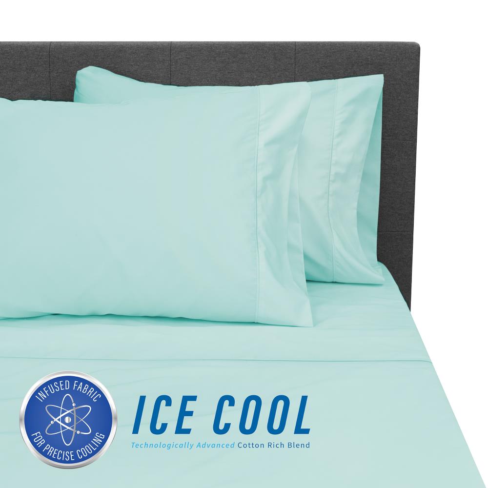 SensorPEDIC Ice Cool 400 Thread-Count Sheet Set King 400-Thread-Count  Cotton Blend Surf Spray Blue 4-Piece Bed-Sheet at