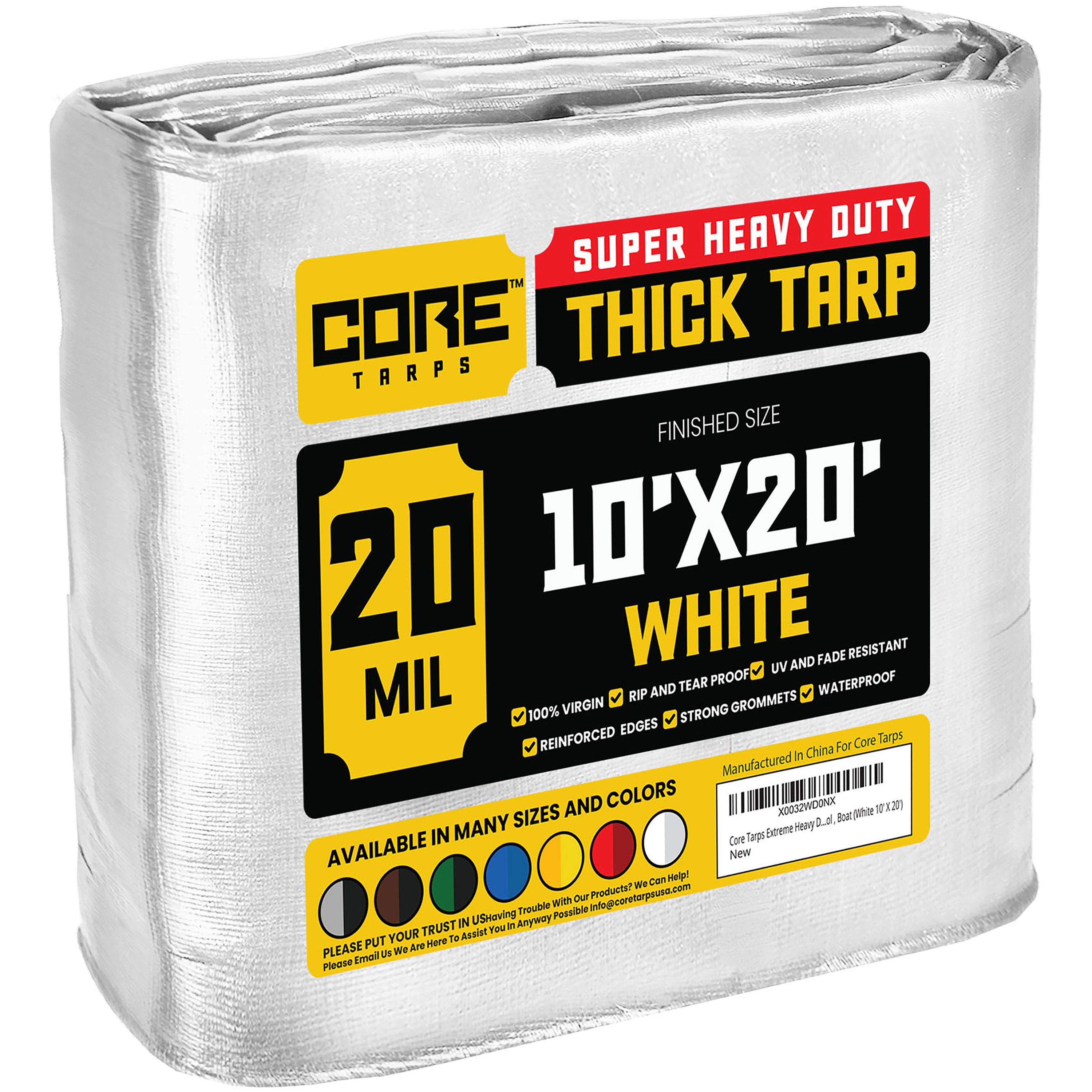 Core Tarps 10-ft x 20-ft White Waterproof Standard Polyethylene 20-mil Tarp  in the Tarps department at
