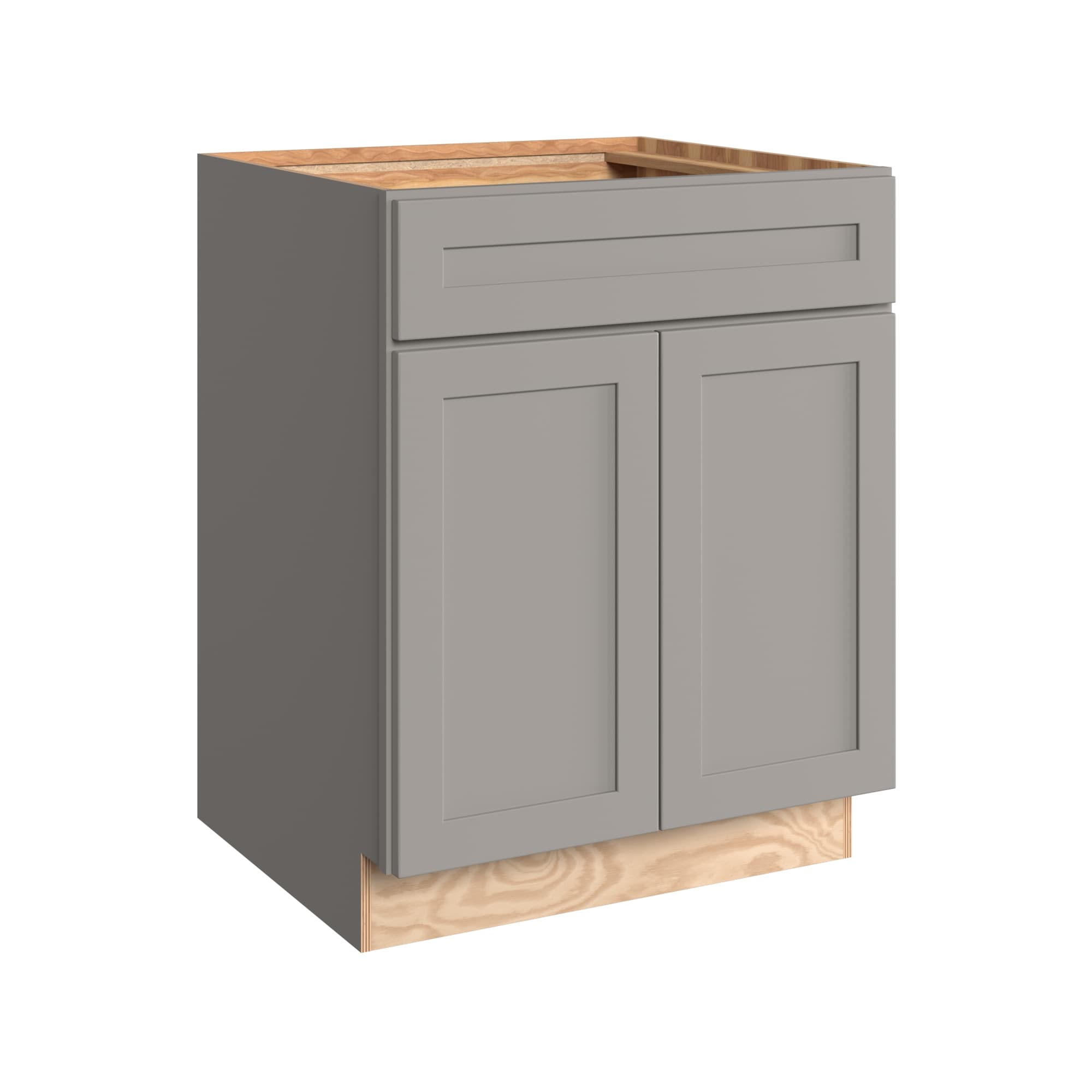 KraftMaid Momentum SB27.WG81 Deveron 27-in W x 34.5-in H x 24-in D Pebble Grey Sink Base Fully assembled Plywood Cabinet (Recessed Panel Shaker)