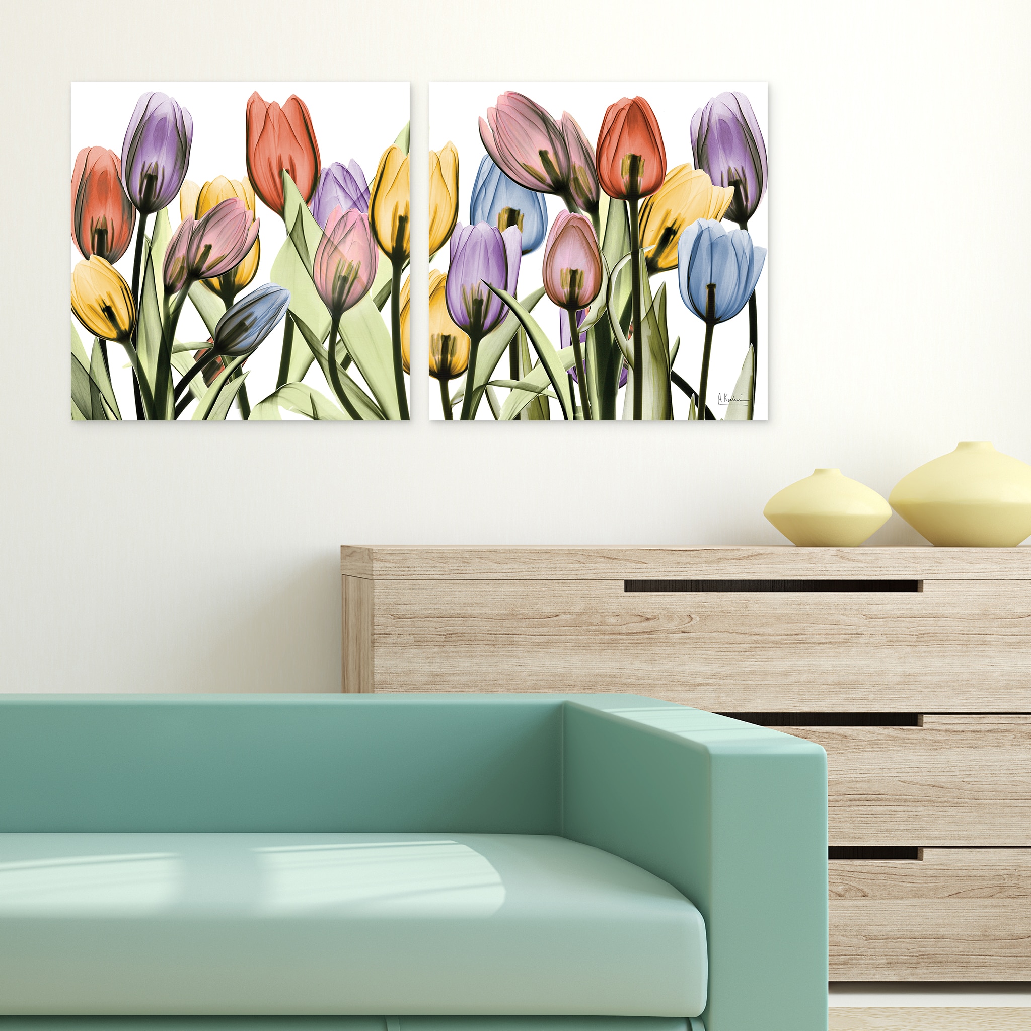 Tulip Scape X-Ray I & II Frameless Tempered Glass Wall Art Set