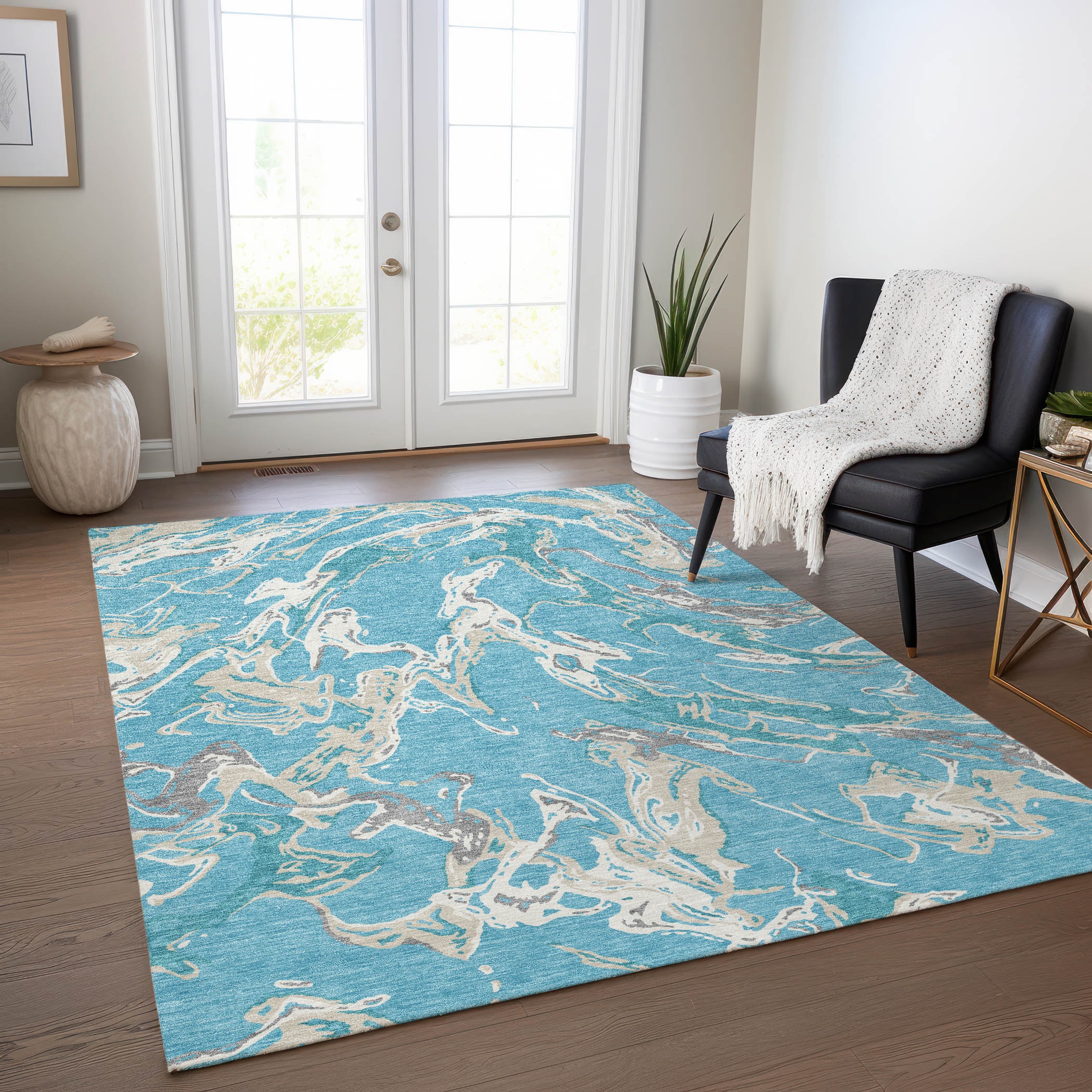 Addison Rugs ACN1035TE5X8 Chantille ACN1035TE 5 x 7 (ft) Polyester Teal Rectangular Indoor/Outdoor Geometric Machine washable Area rug