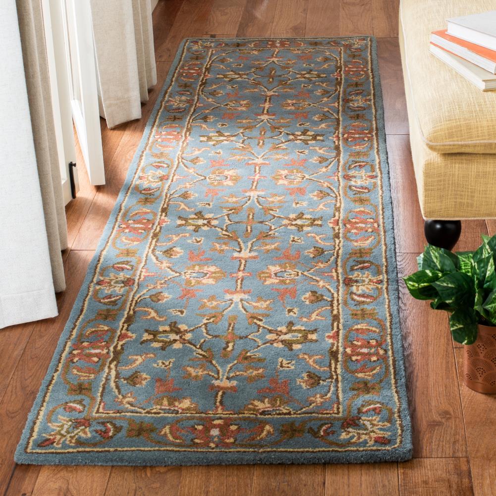 Heritage Blue and Beige Wool Hand-Tufted Runner Rug