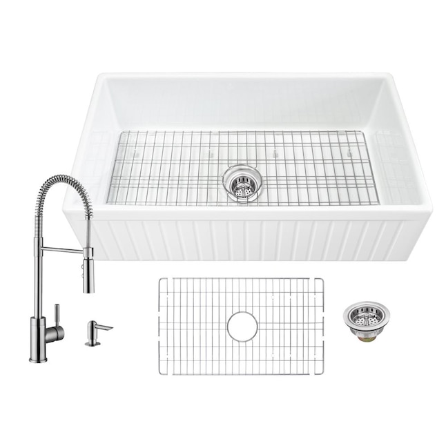 Superior Sinks 33-in x 18-in White Single Bowl Tall (8-in or Larger) Undermount Apron Front/Farmhouse Residential Kitchen Sink Superior Sinks 33-in x 18-in White Single Bowl Tall (8-in or Larger) Undermount Apron Front/Farmhouse Residential Kitchen Sink