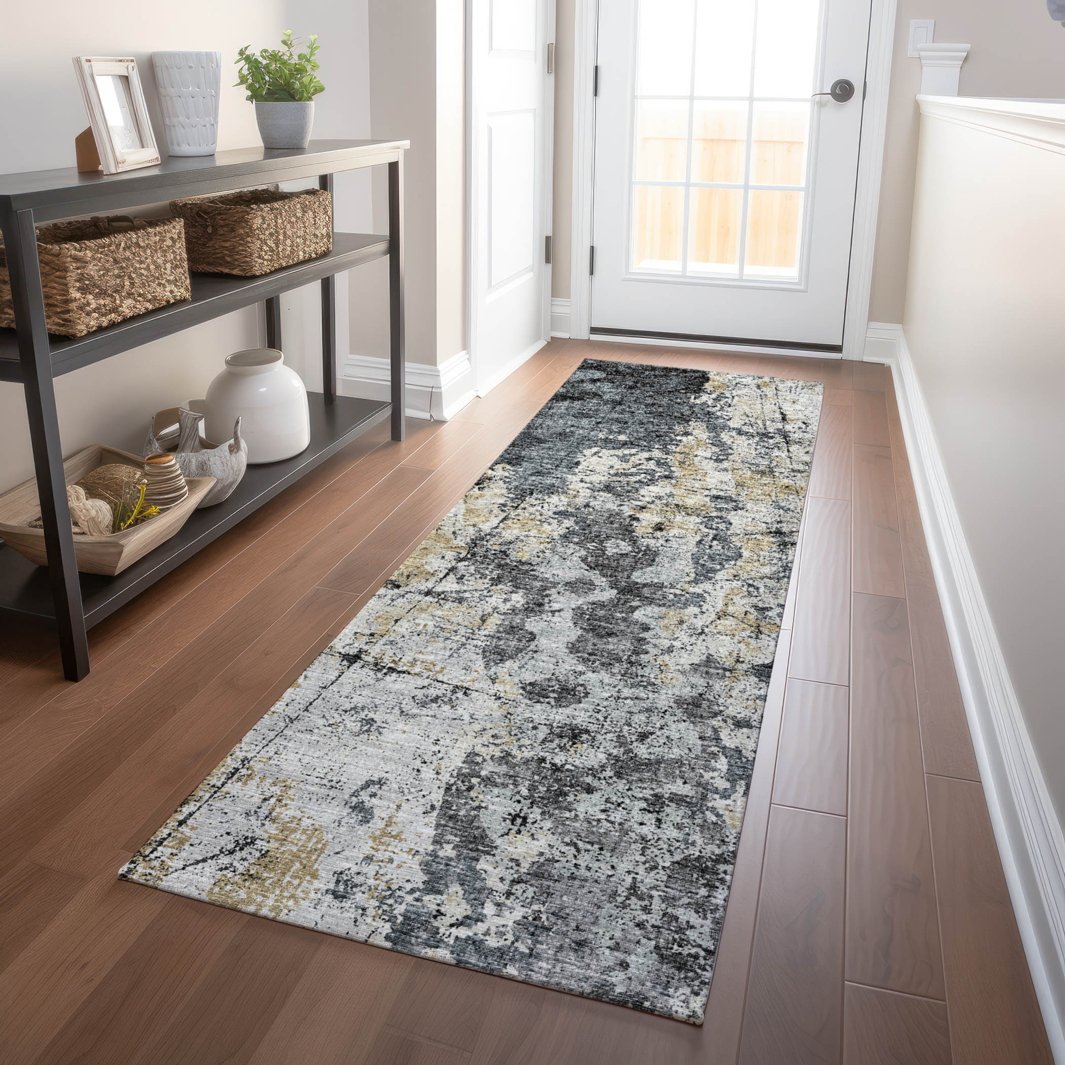 Addison Rugs AMF68BK2X8 Mayfield AMF68BK 2 x 7 (ft) Loomed Polyester Black Rectangular Indoor Abstract Machine washable Runner rug