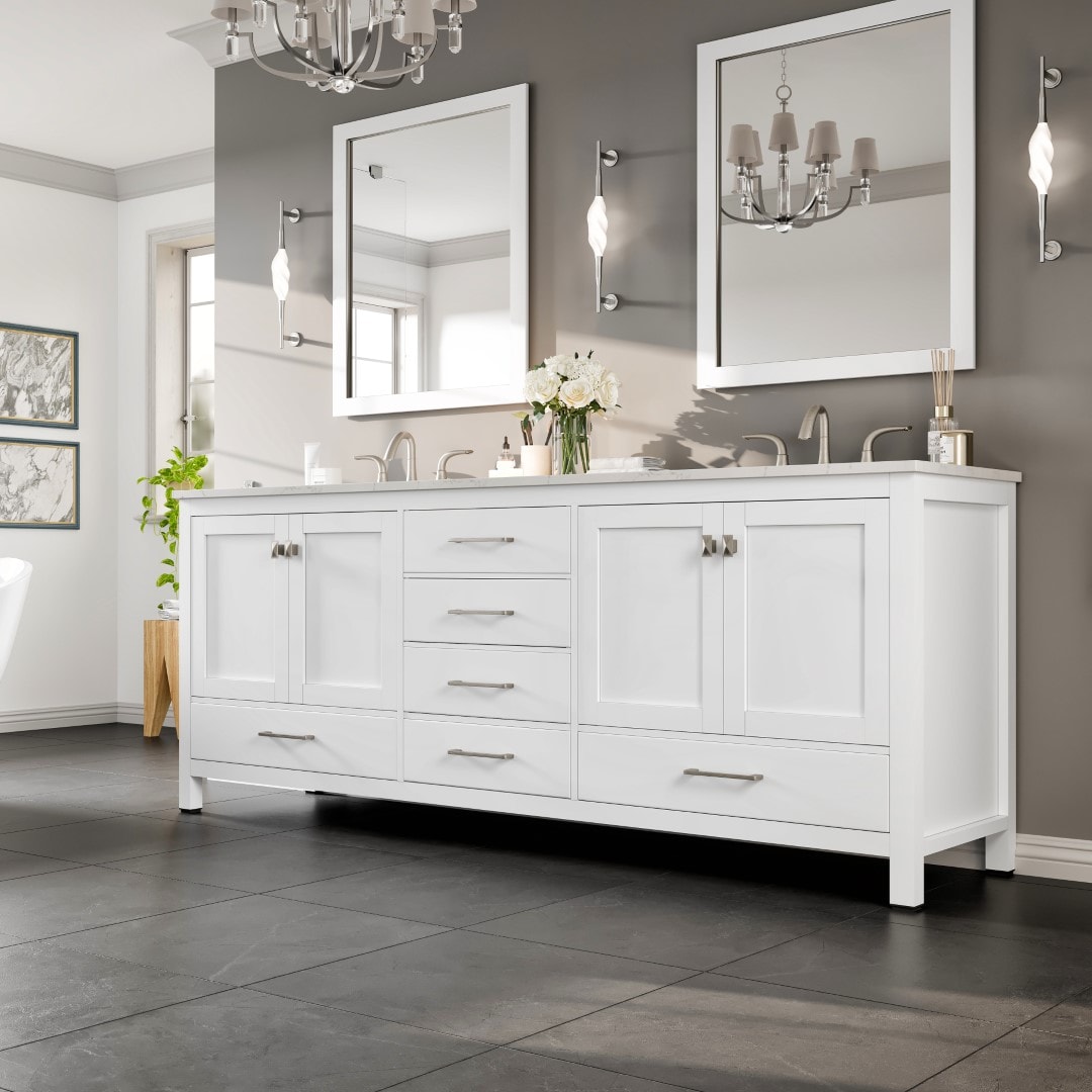 Eviva Aberdeen 84-in White Undermount Double Sink Bathroom Vanity with ...