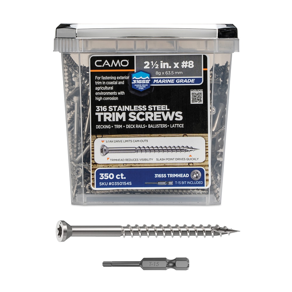 CAMO 0350154S #8 x 2-1/2-in Stainless steel Exterior Trim screws ( 350 -Per Box )