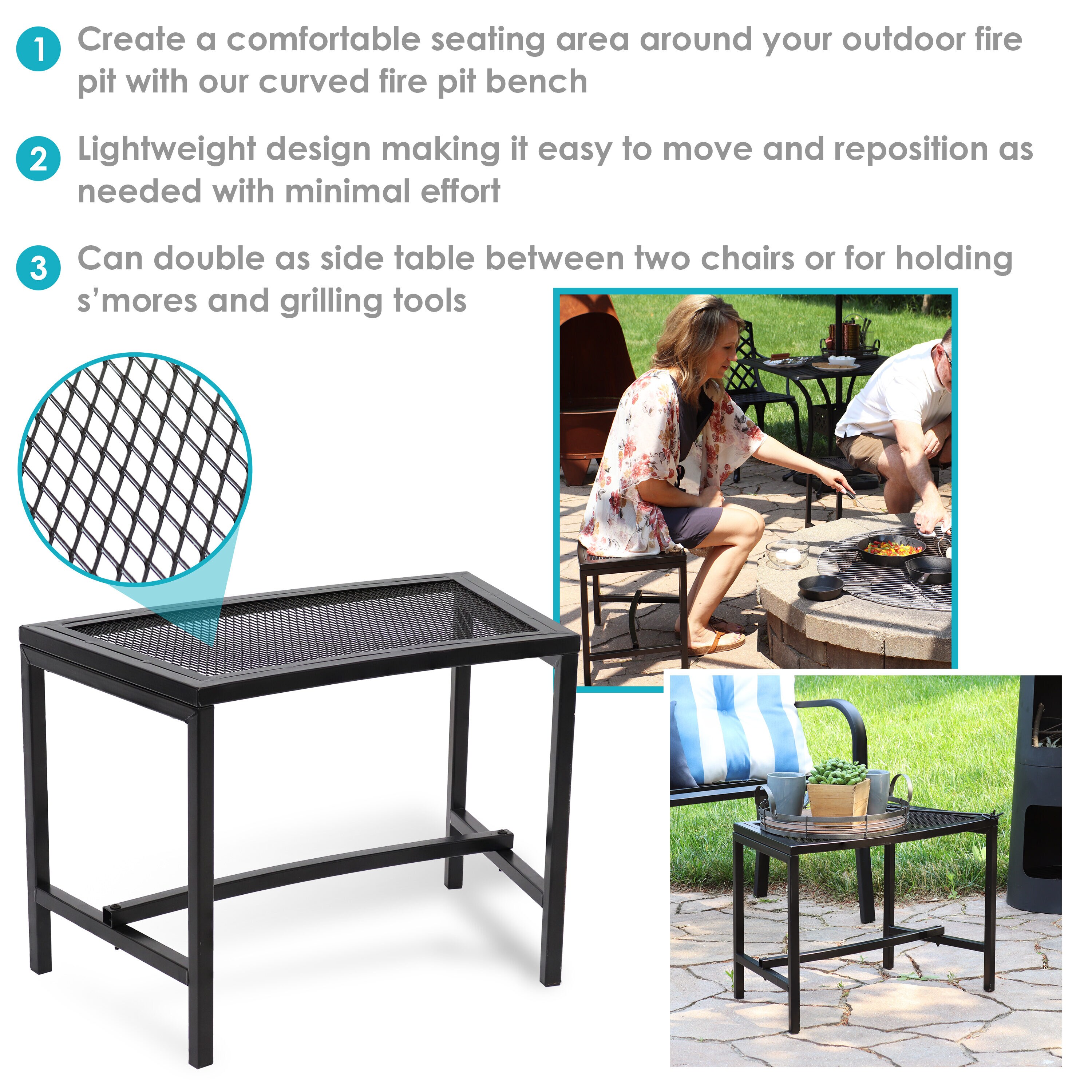 Sunnydaze Black Steel Mesh Outdoor Fire Pit Benches - Set of 2