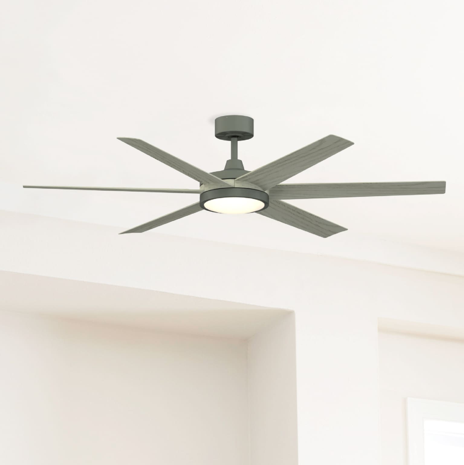 Fanimation FPD6605AGP Brawn 64-in Color-Changing Integrated LED Outdoor Smart Gray with Light Oak Blades Ceiling Fan With Light - Remote Included ( 6 -Blade )