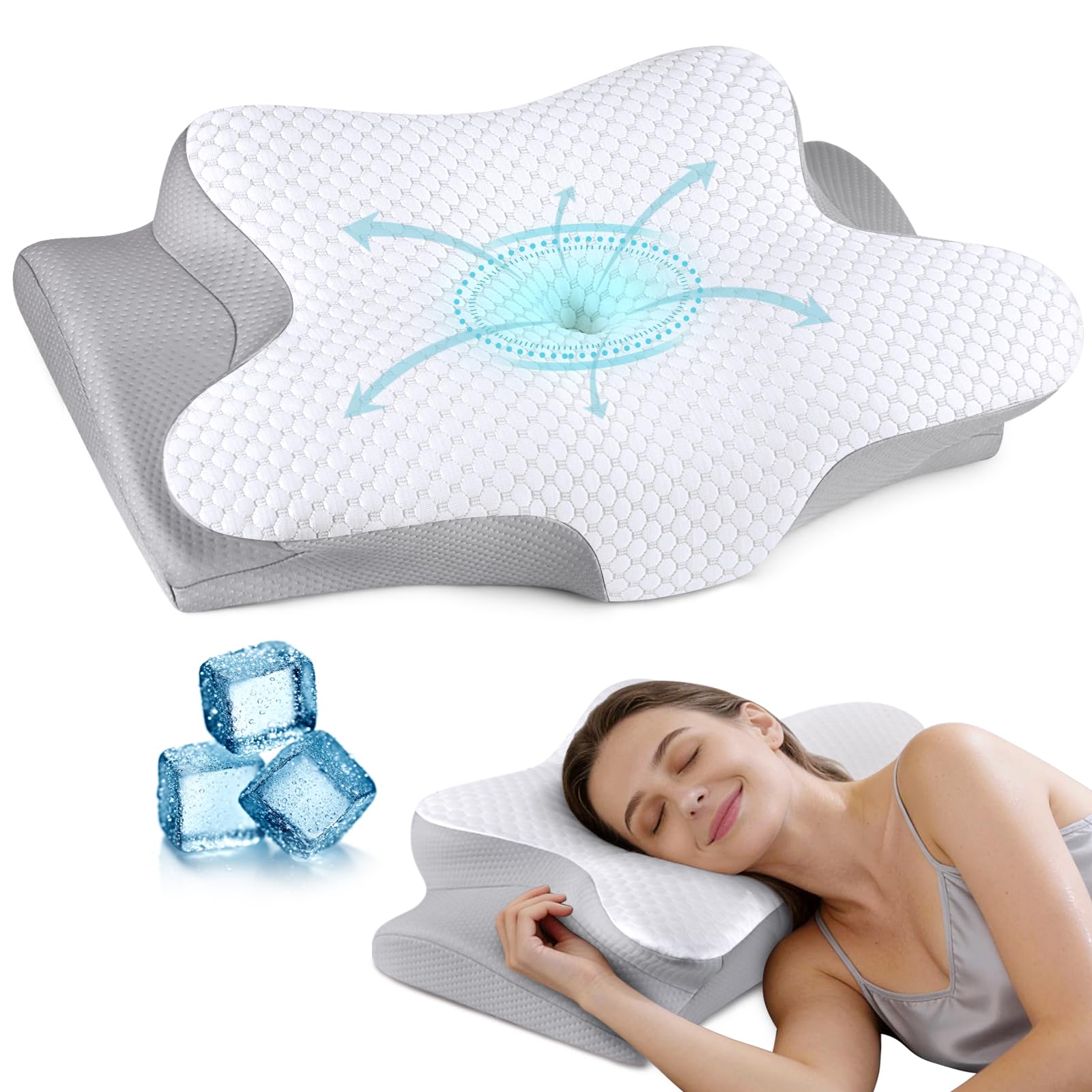 WZKZLH Memory Foam Contour Neck Pillow Side Back Stomach Sleepers Support Cooling Washable Cover