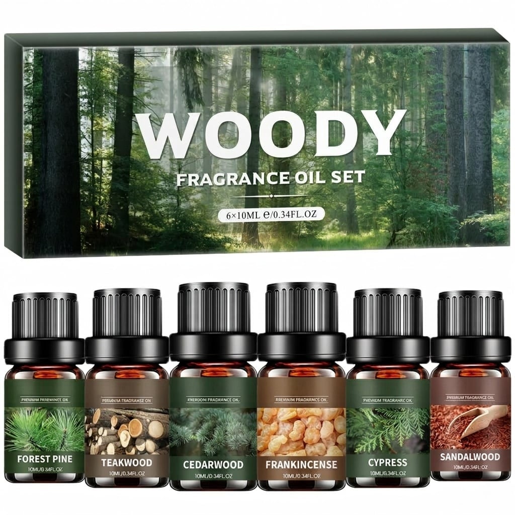 Phyfalip Essential Oils Set 6 Piece 10ML Bottles Woody Scents Teakwood ...