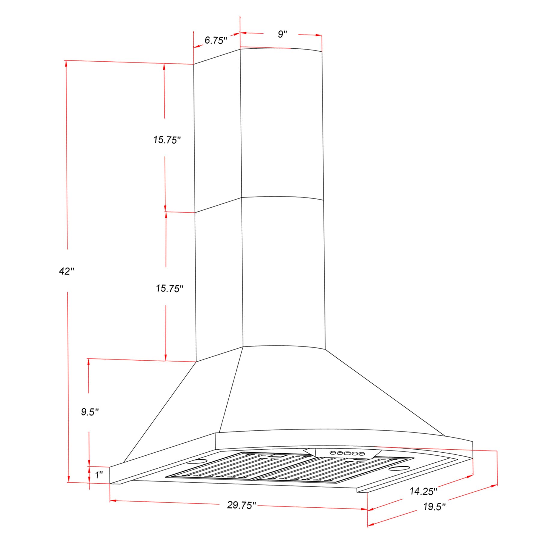 AKDY 30in 343CFM Convertible Black Stainless Steel WallMounted Range