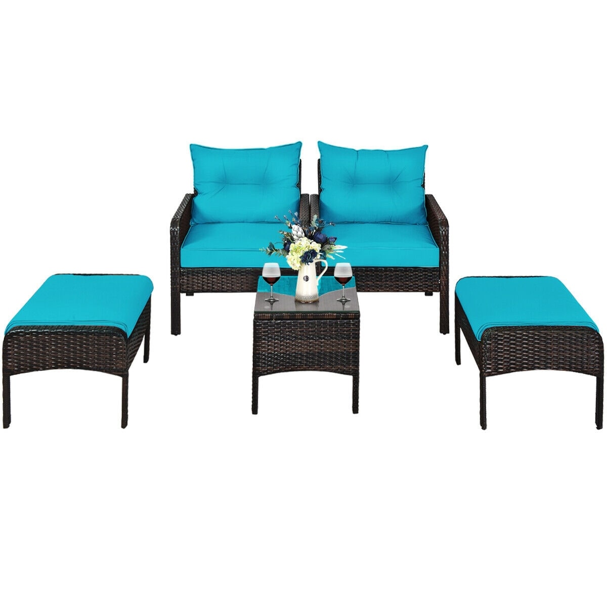 Clihome Outdoor Furniture 5-Piece Rattan Patio Conversation Set With ...