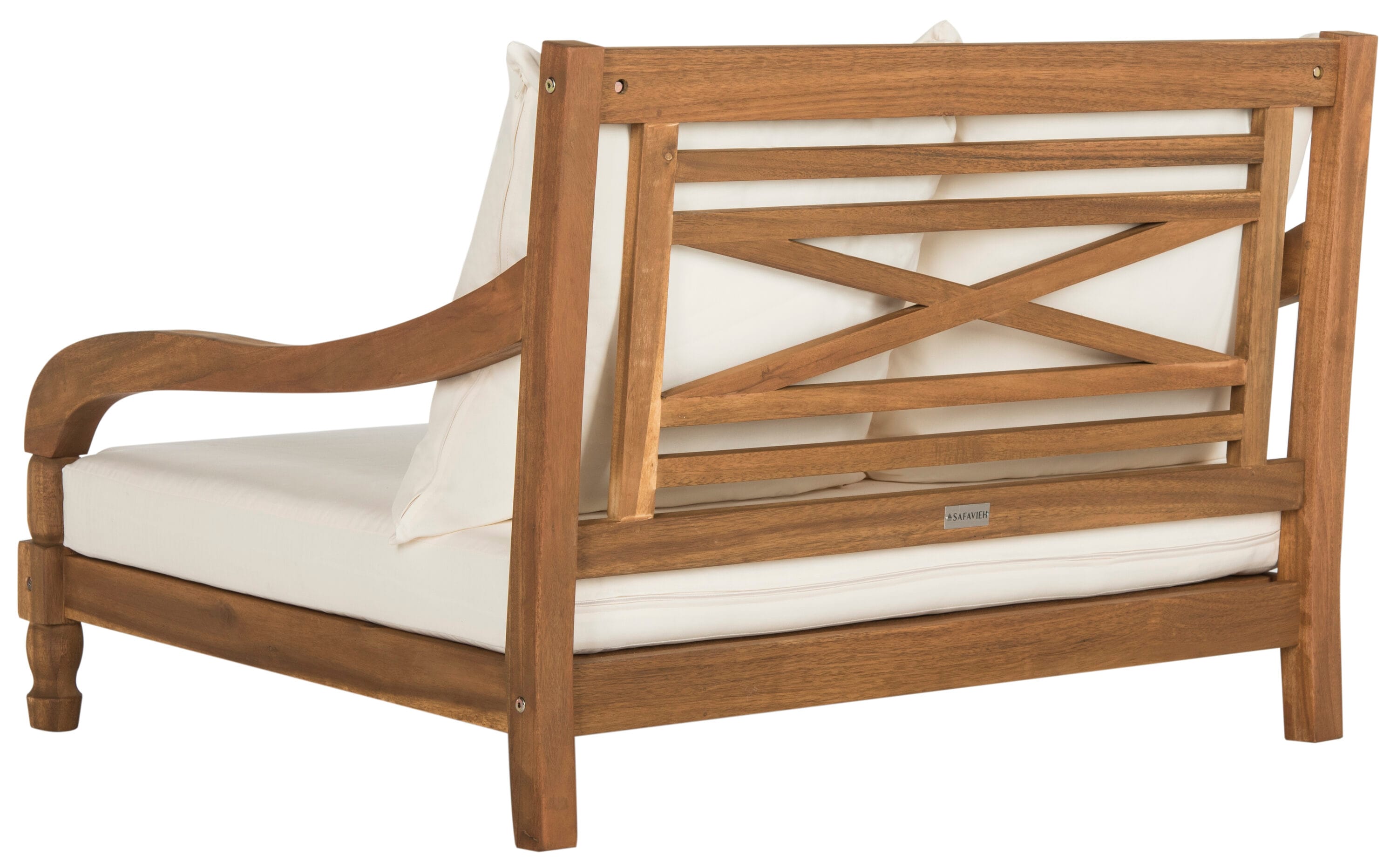 Safavieh PAT6740A Pomona Natural Wood Frame Stationary Chaise Lounge Chair with Off-white Cushioned Seat