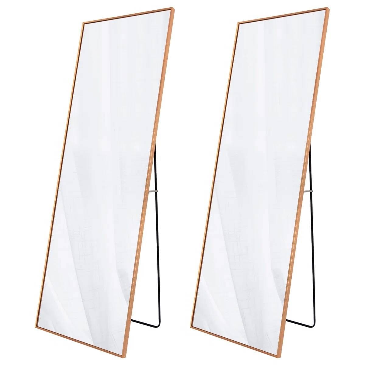 Slickblue Set of 2 Gold Full Length Leaning Floor Mirror with Stand and Mounting Hooks with Metal Frame 22W x 65H Round Shape Mirror for Bedroom Bathroom Hallway