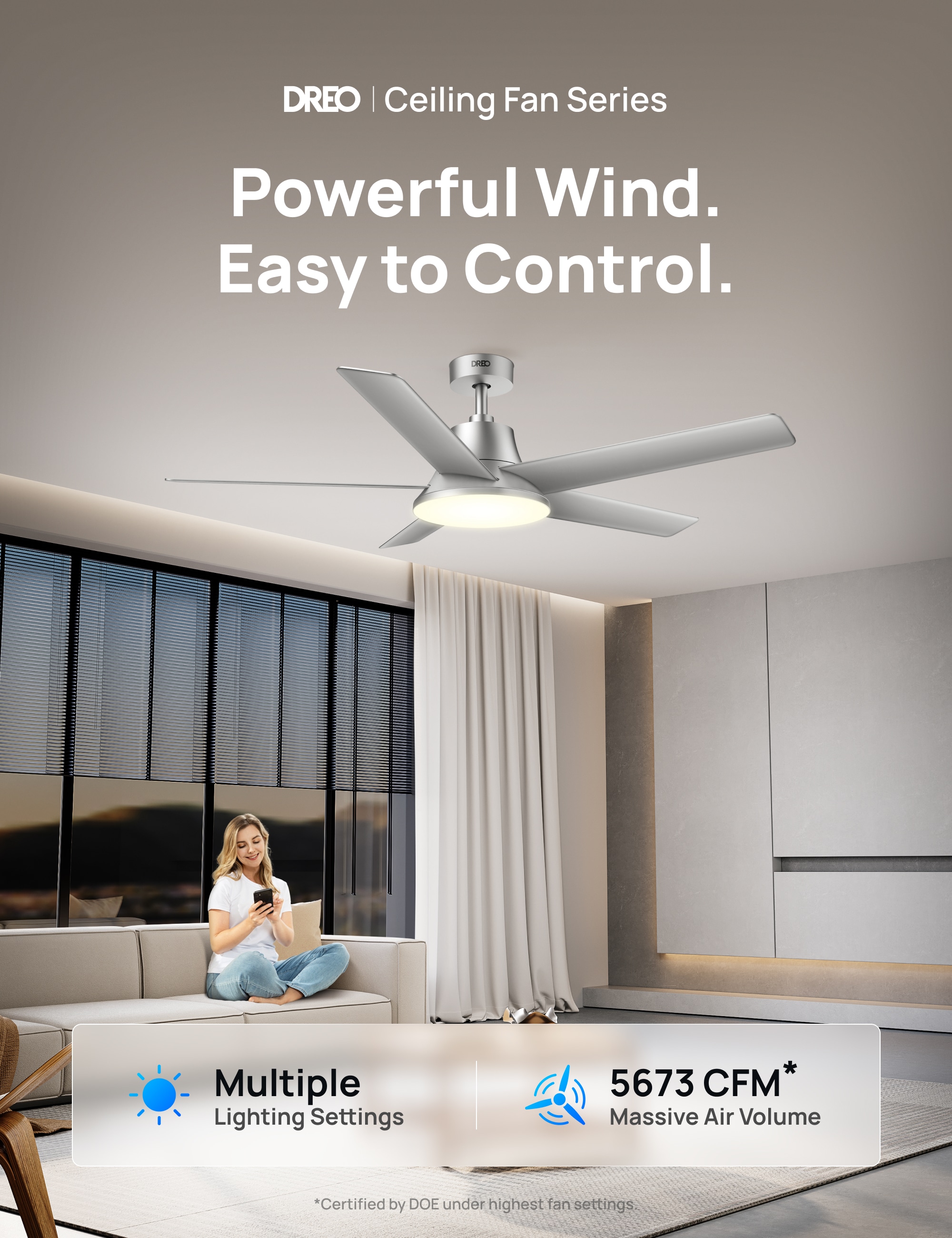 Silver and Wood 52-Inch Ceiling Fan with LED Light and Remote