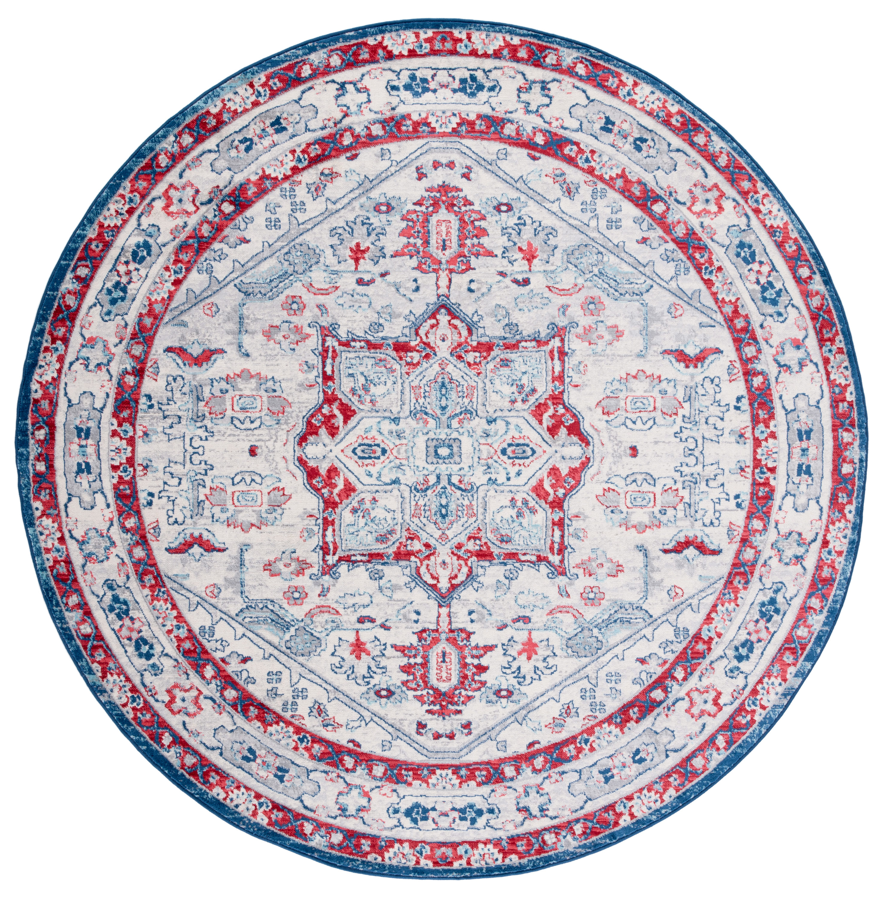 Safavieh BNT852E-7R Brentwood Vessie 7 x 7 (ft) Loomed Polypropylene Ivory/Red Round Indoor Abstract Farmhouse/Cottage Area rug
